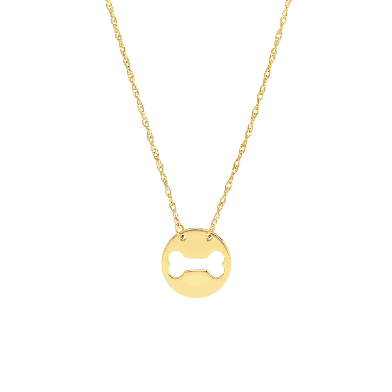 14K Yellow Gold Cutout Dog Bone Mini Disk Necklace - Queen May