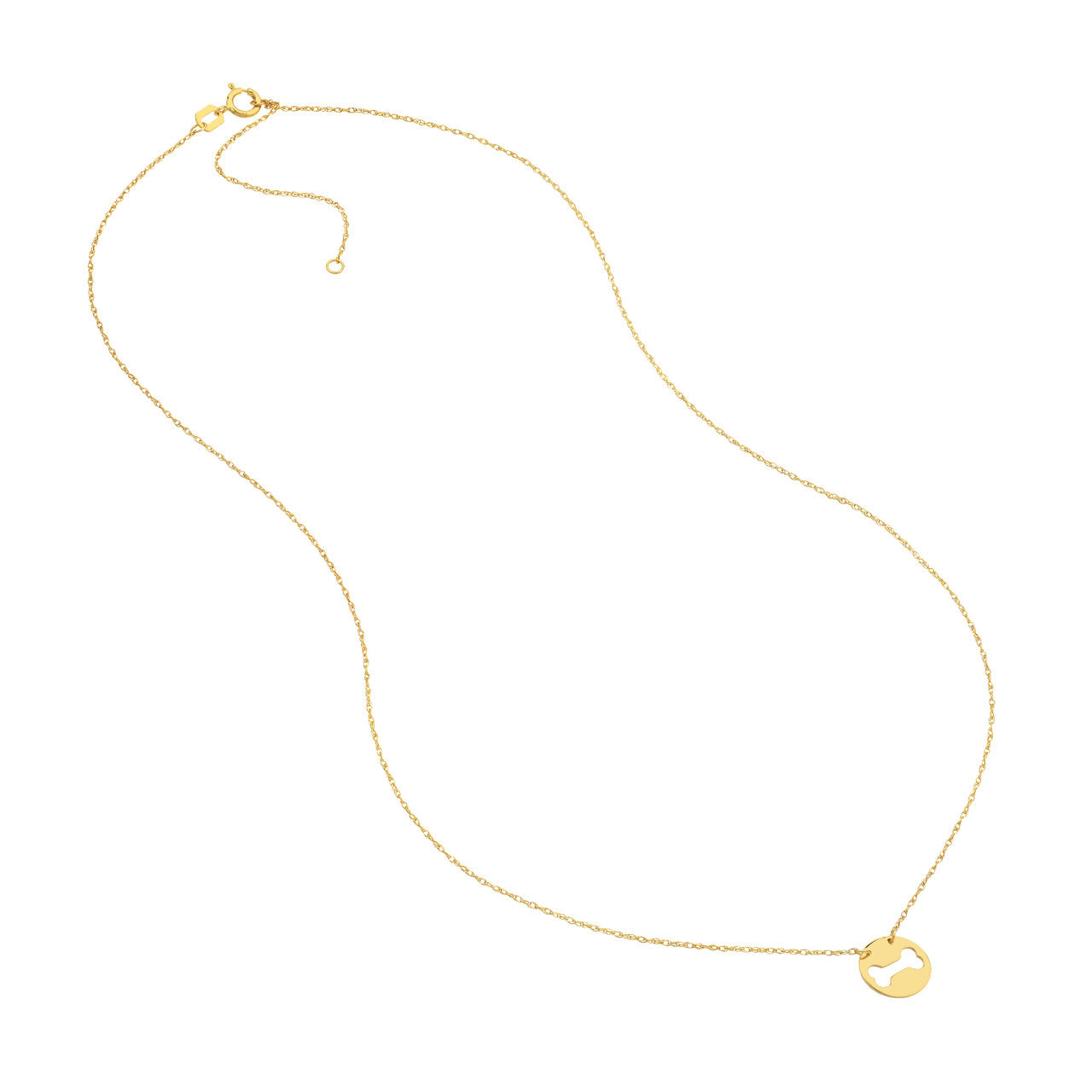 14K Yellow Gold Cutout Dog Bone Mini Disk Necklace - Queen May