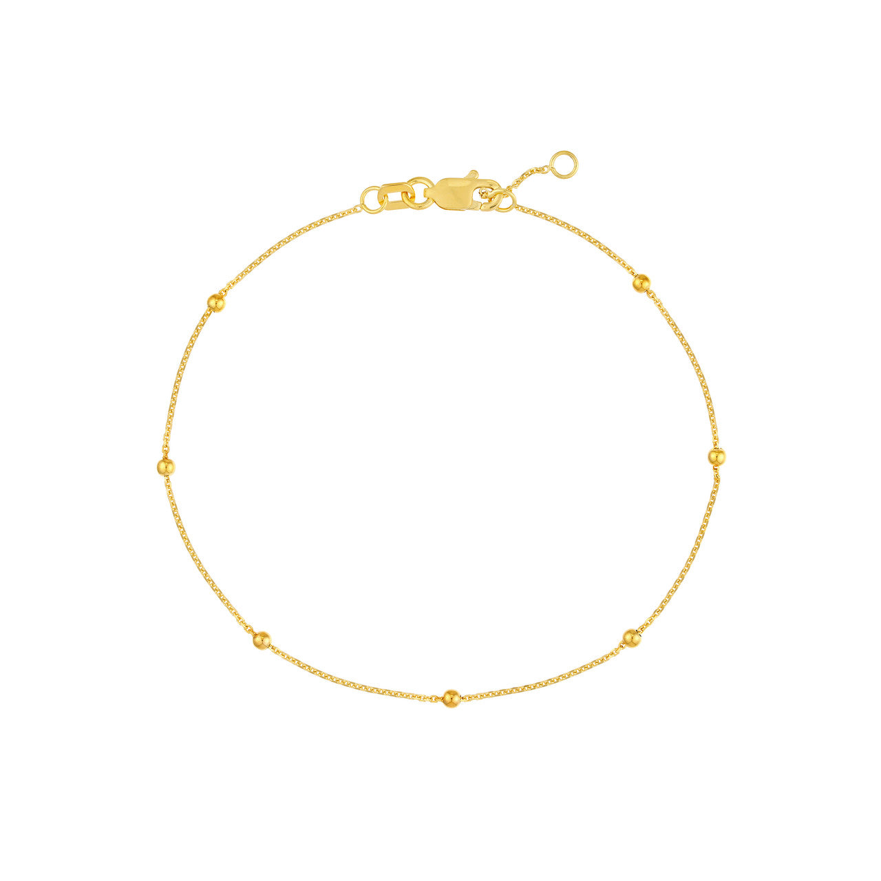 14K Yellow Gold Bead Station Diamond-Cut Cable Chain Bracelet - Queen May