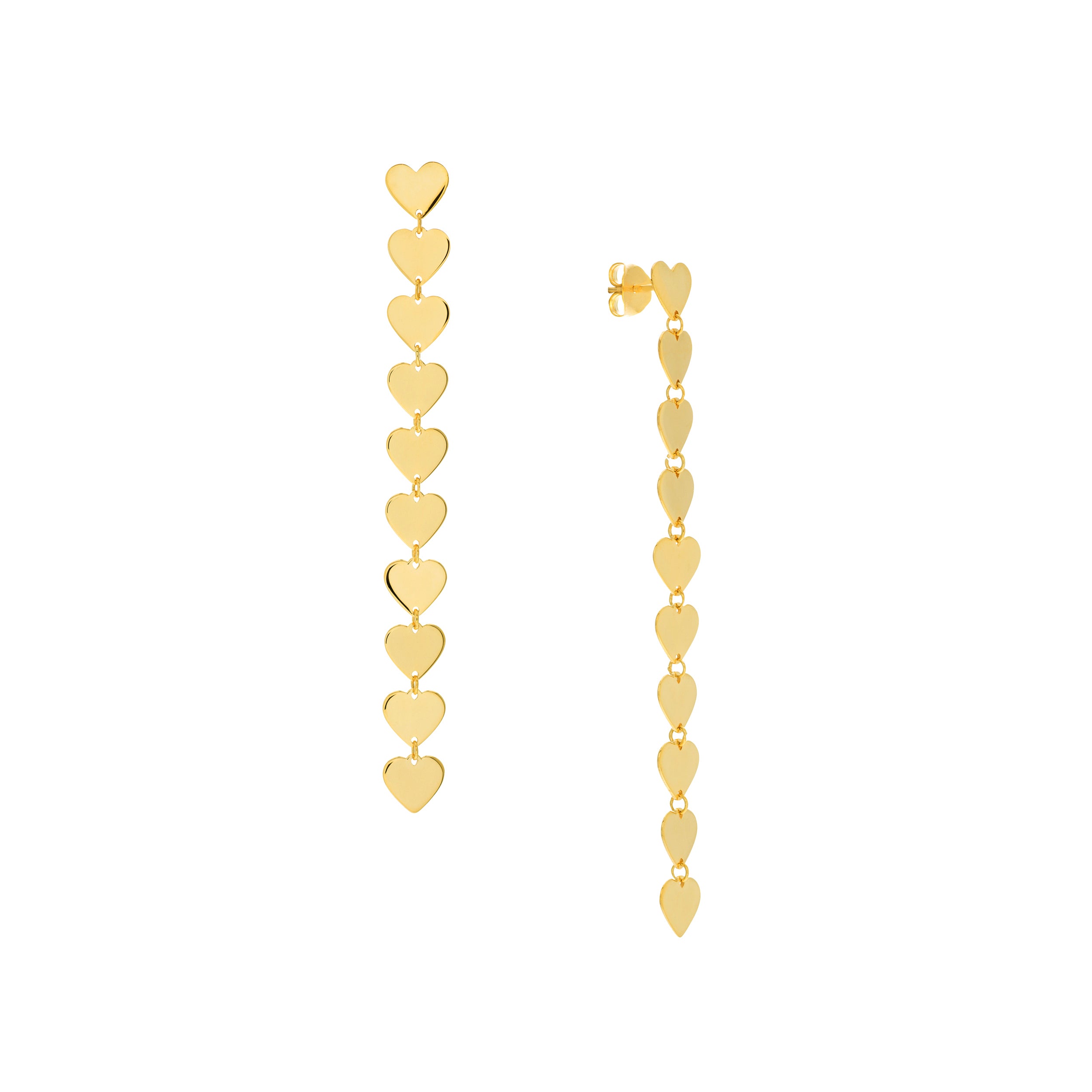 14K Yellow Gold Heart Drop Earrings - Queen May