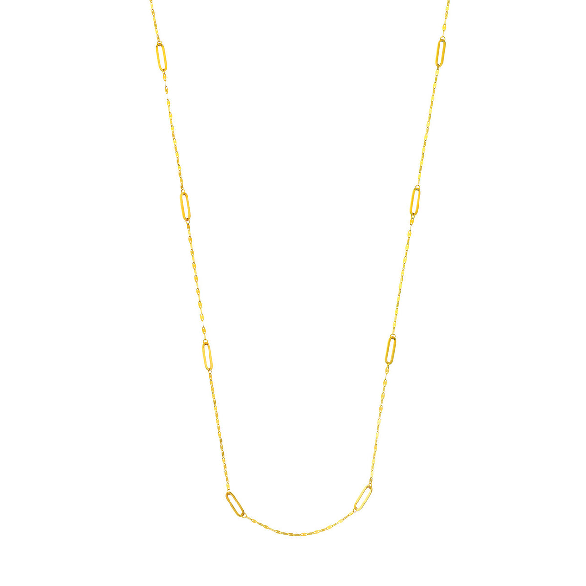 14K Yellow Gold Long Paperclip Station Chain Necklace - Queen May