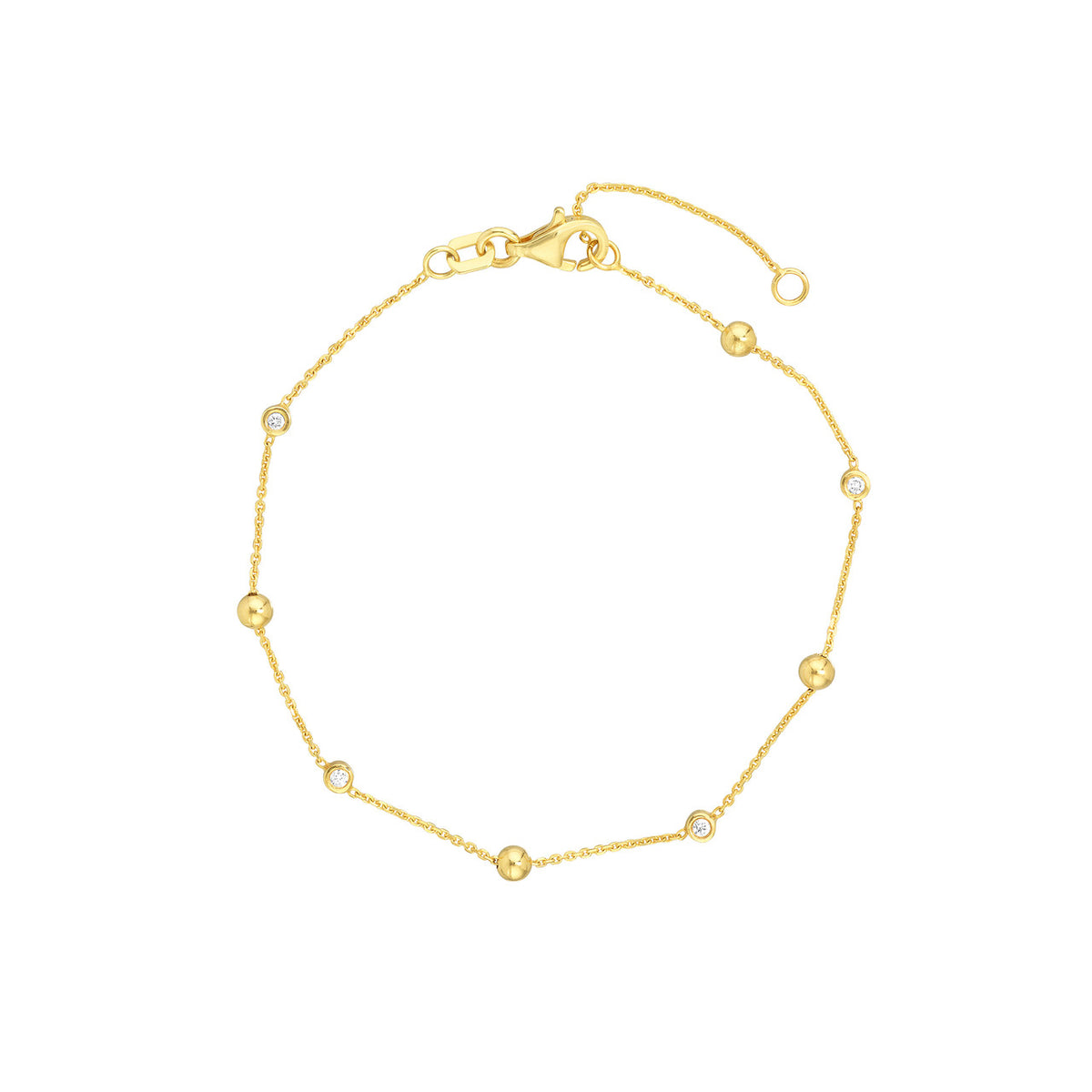 14K Yellow Gold Alternating Bezel Diamond & Bead Bracelet - Queen May