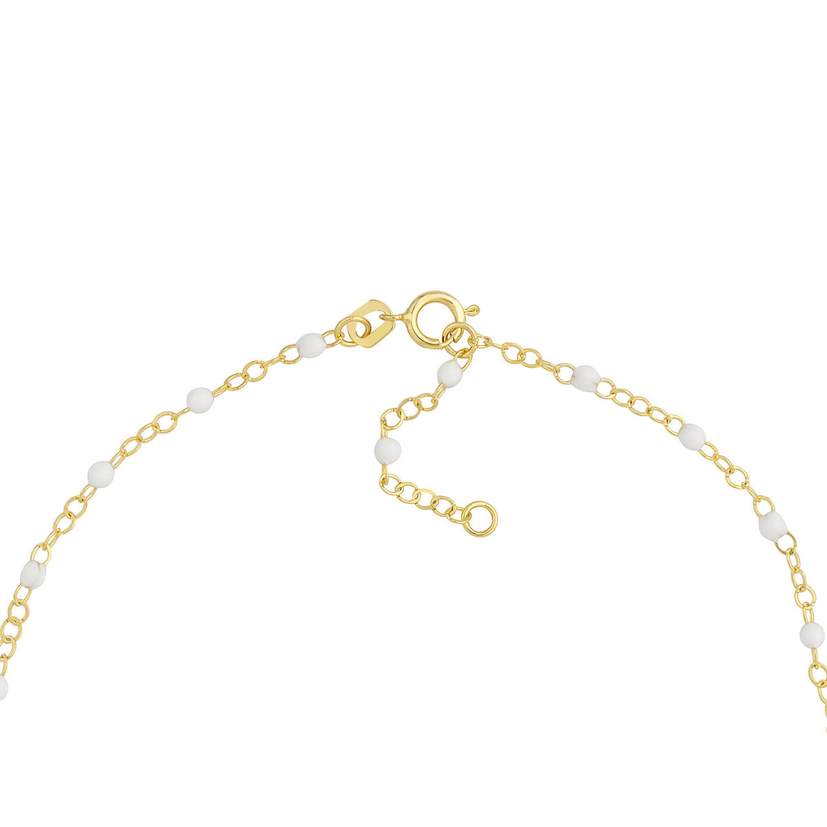 14K Yellow Gold & White Enamel Bead Station Chain Necklace - Queen May