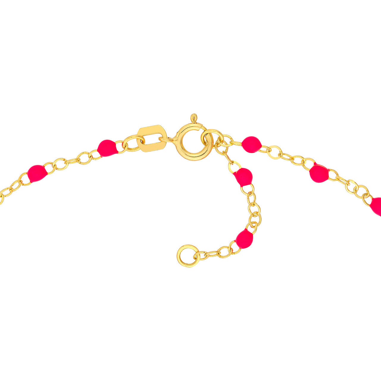 14K Yellow Gold Neon Pink Enamel Bead Station Bracelet - Queen May