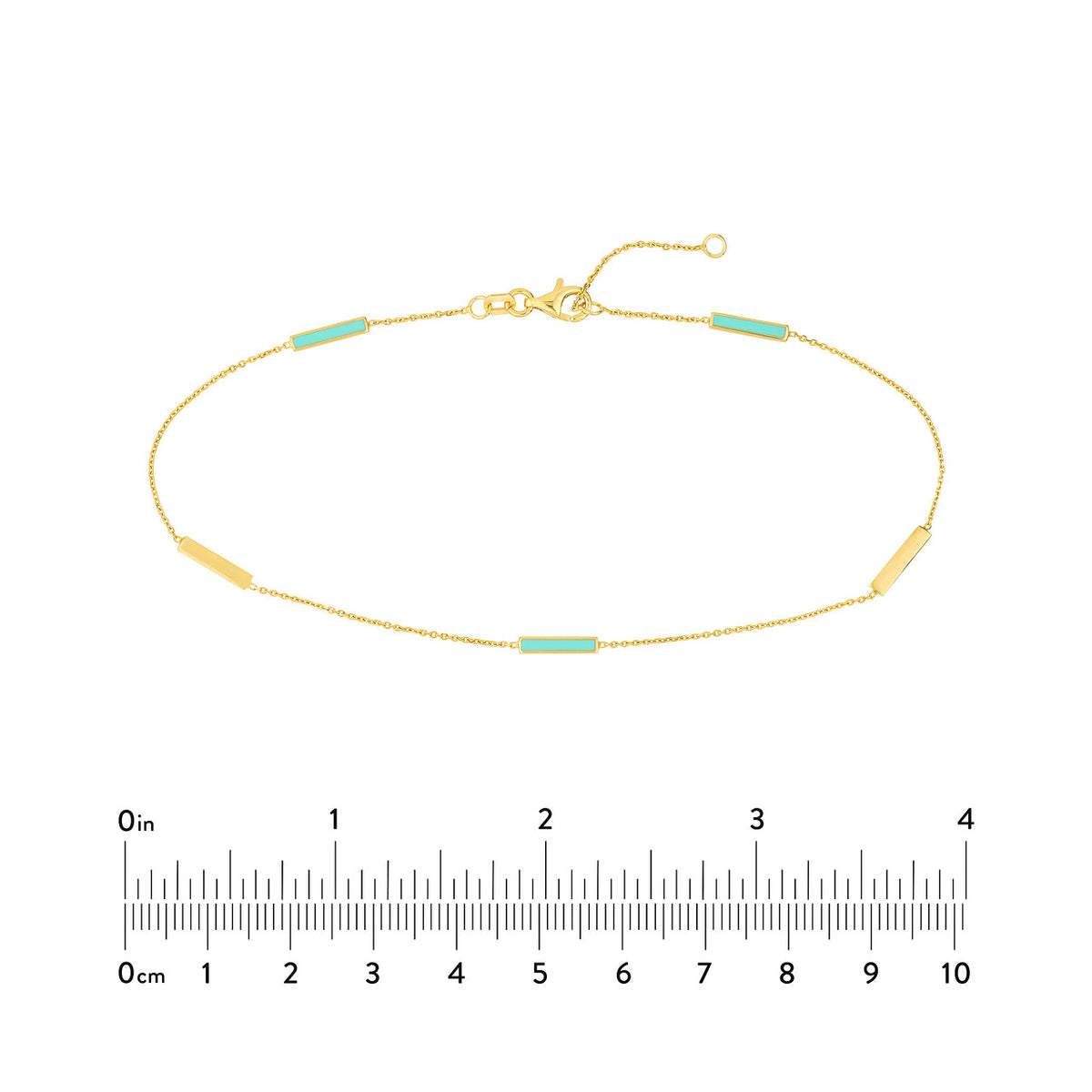 14K Yellow Gold Turquoise Enamel Alternating Bar Anklet - Queen May