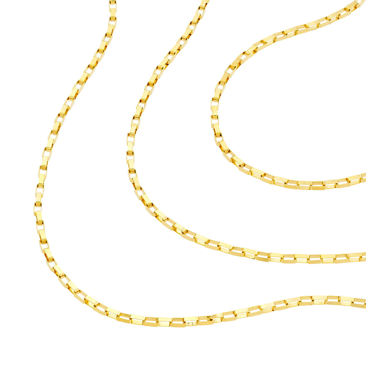 14K Yellow Gold Triple Graduated Box Link Necklace - Queen May