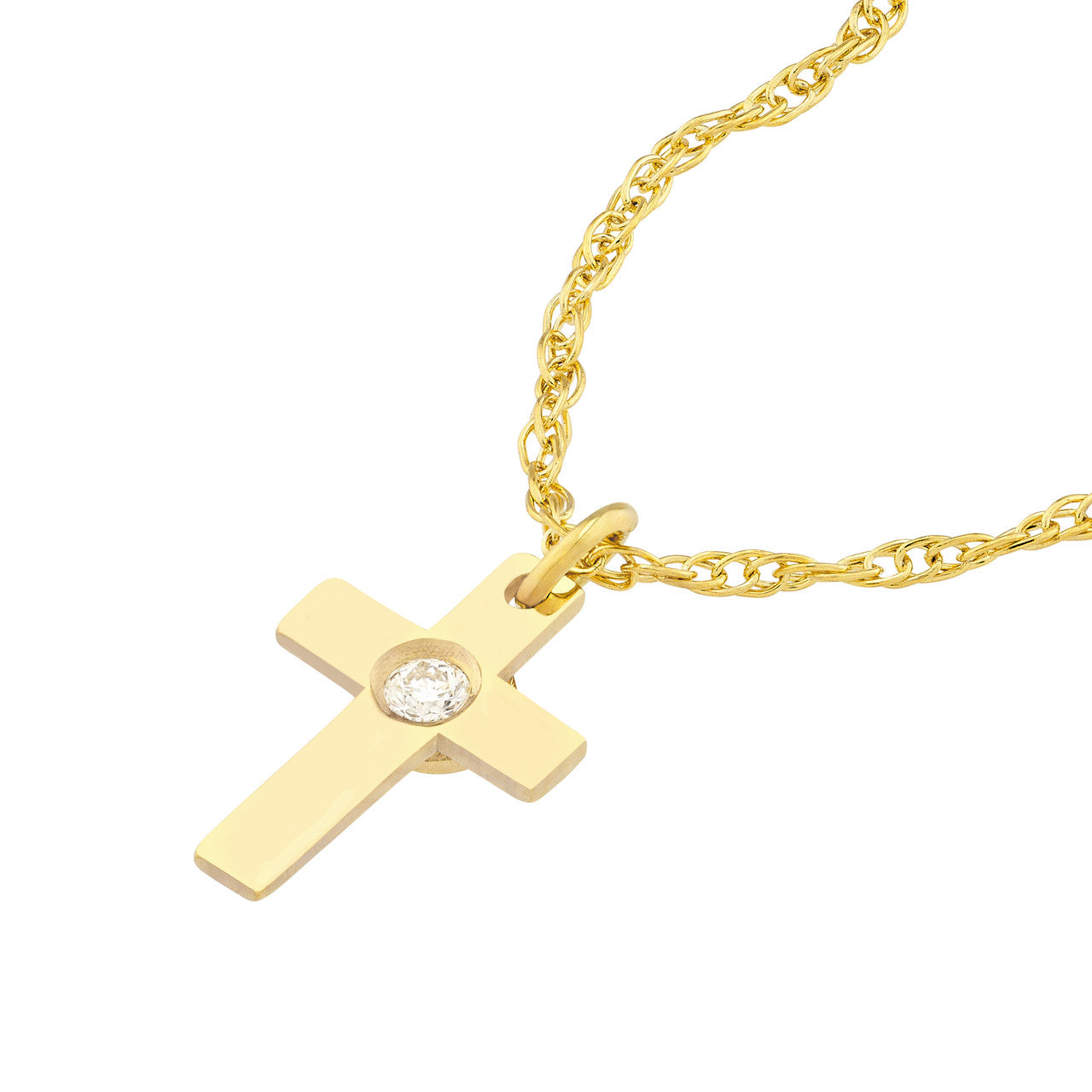 14K Yellow Gold Mini Diamond Cross Pendant Necklace - Queen May