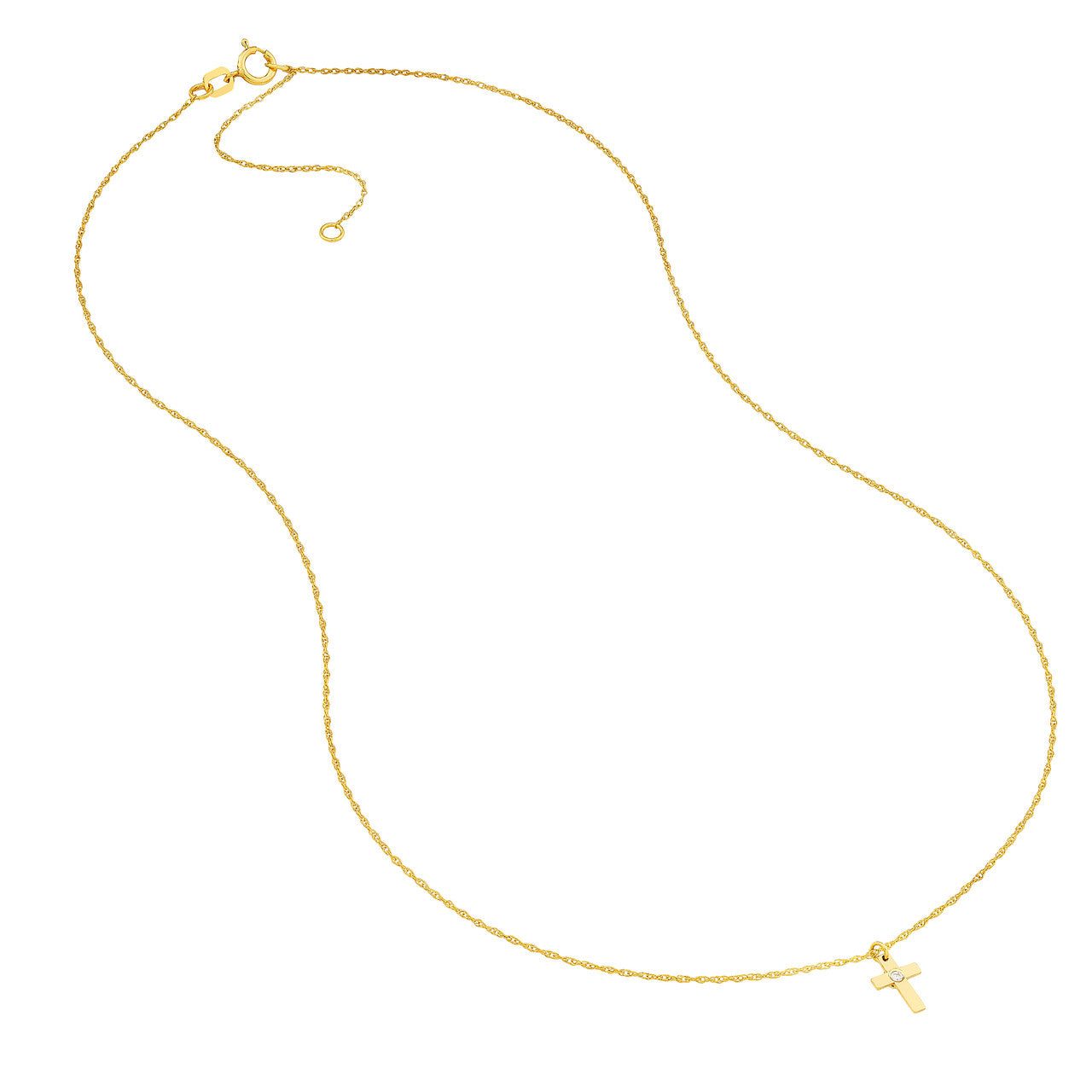 14K Yellow Gold Mini Diamond Cross Pendant Necklace - Queen May
