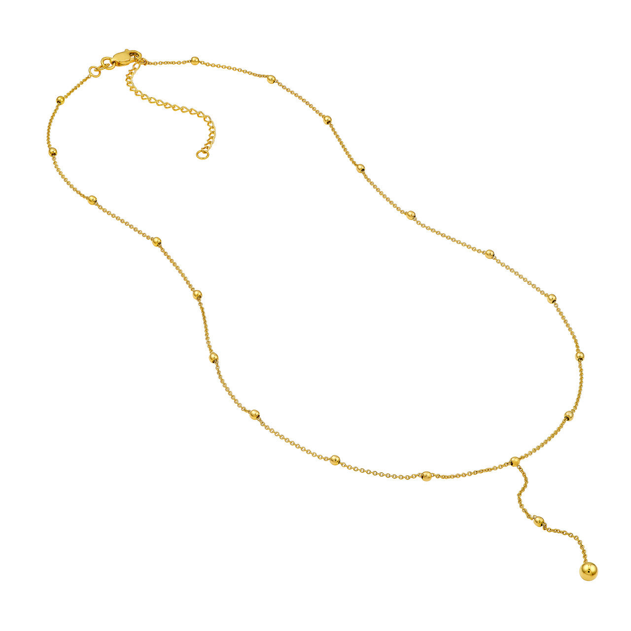 14K Yellow Gold Beaded Chain Lariat Necklace - Queen May