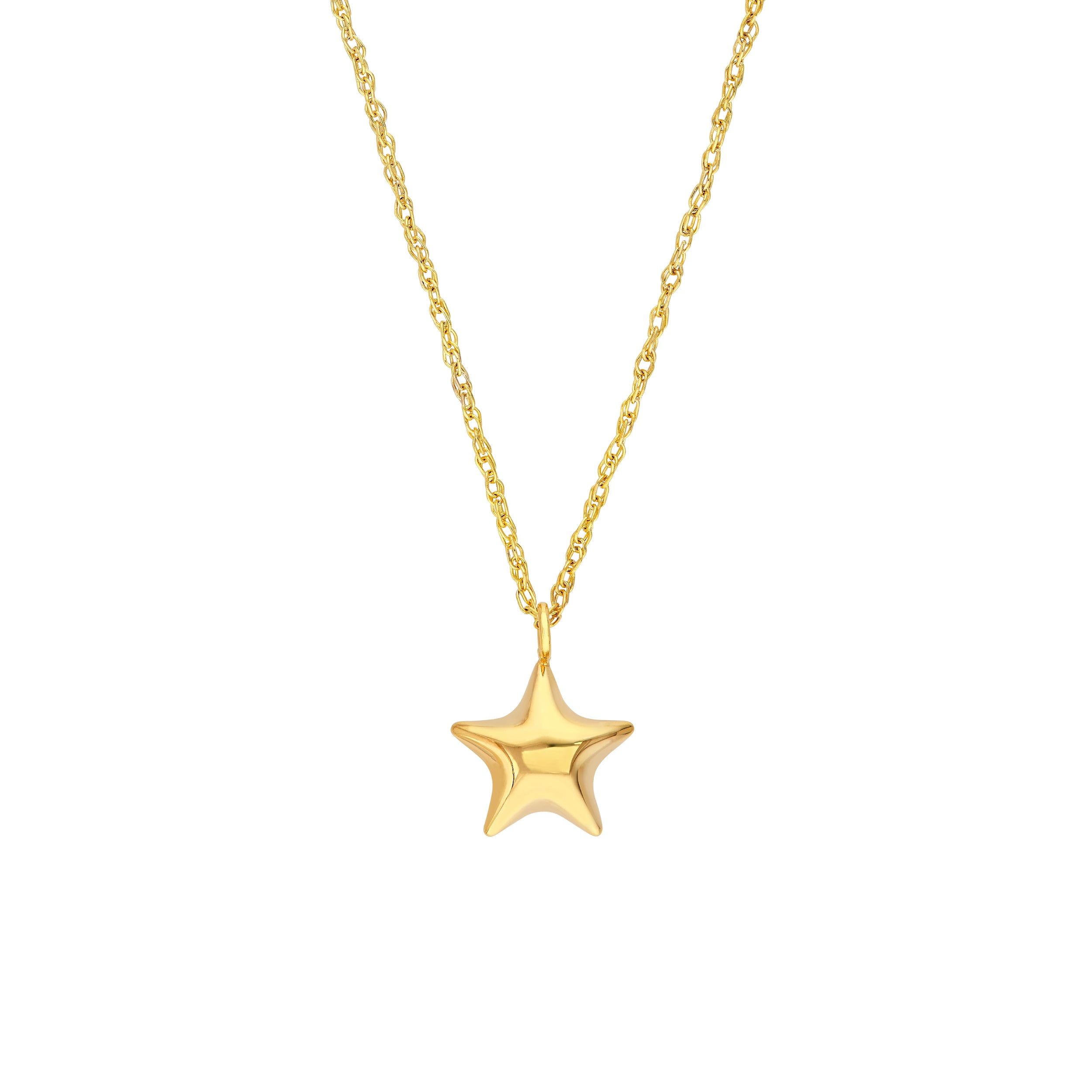14K Yellow Gold Puffy Polished Star Pendant Necklace - Queen May