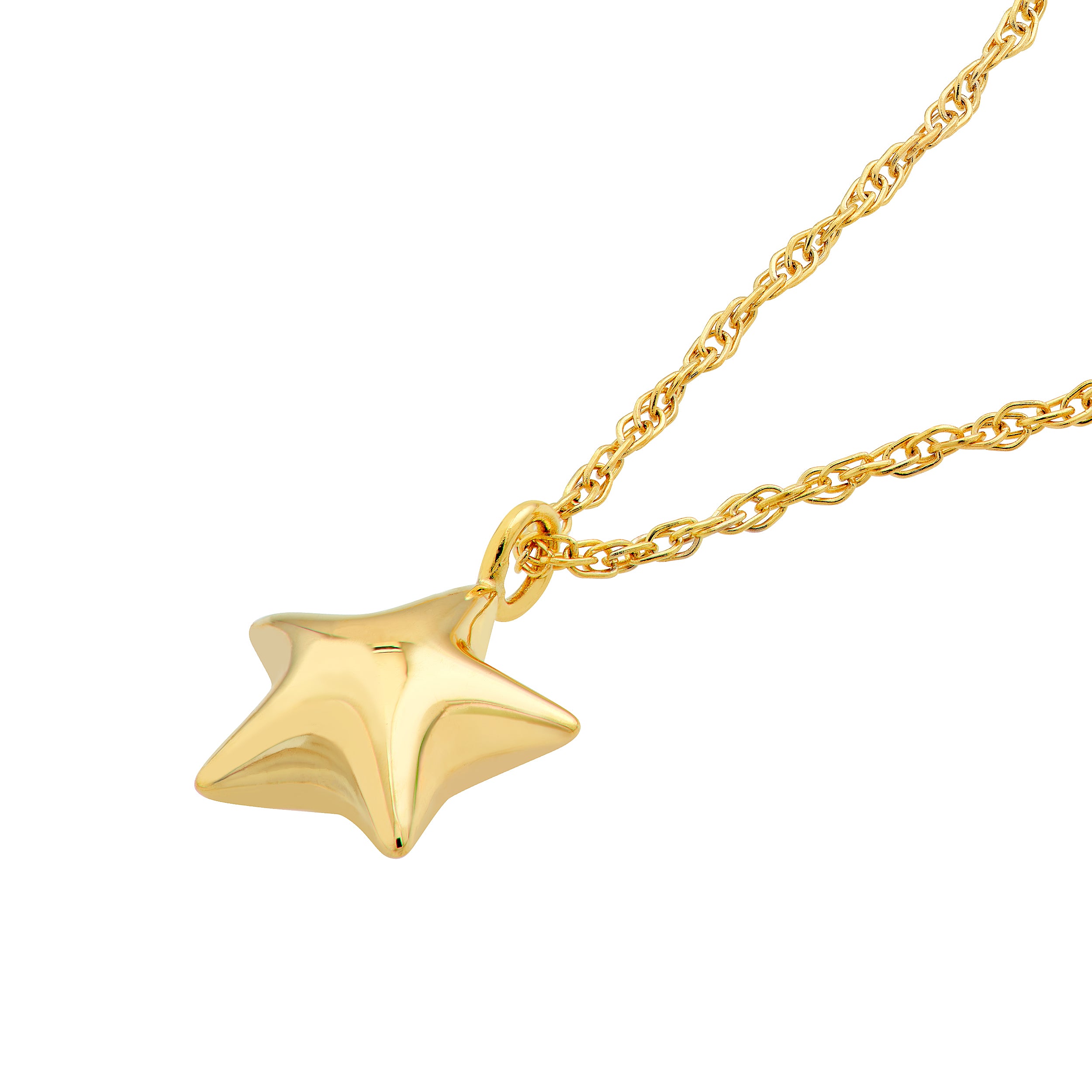 14K Yellow Gold Puffy Polished Star Pendant Necklace - Queen May