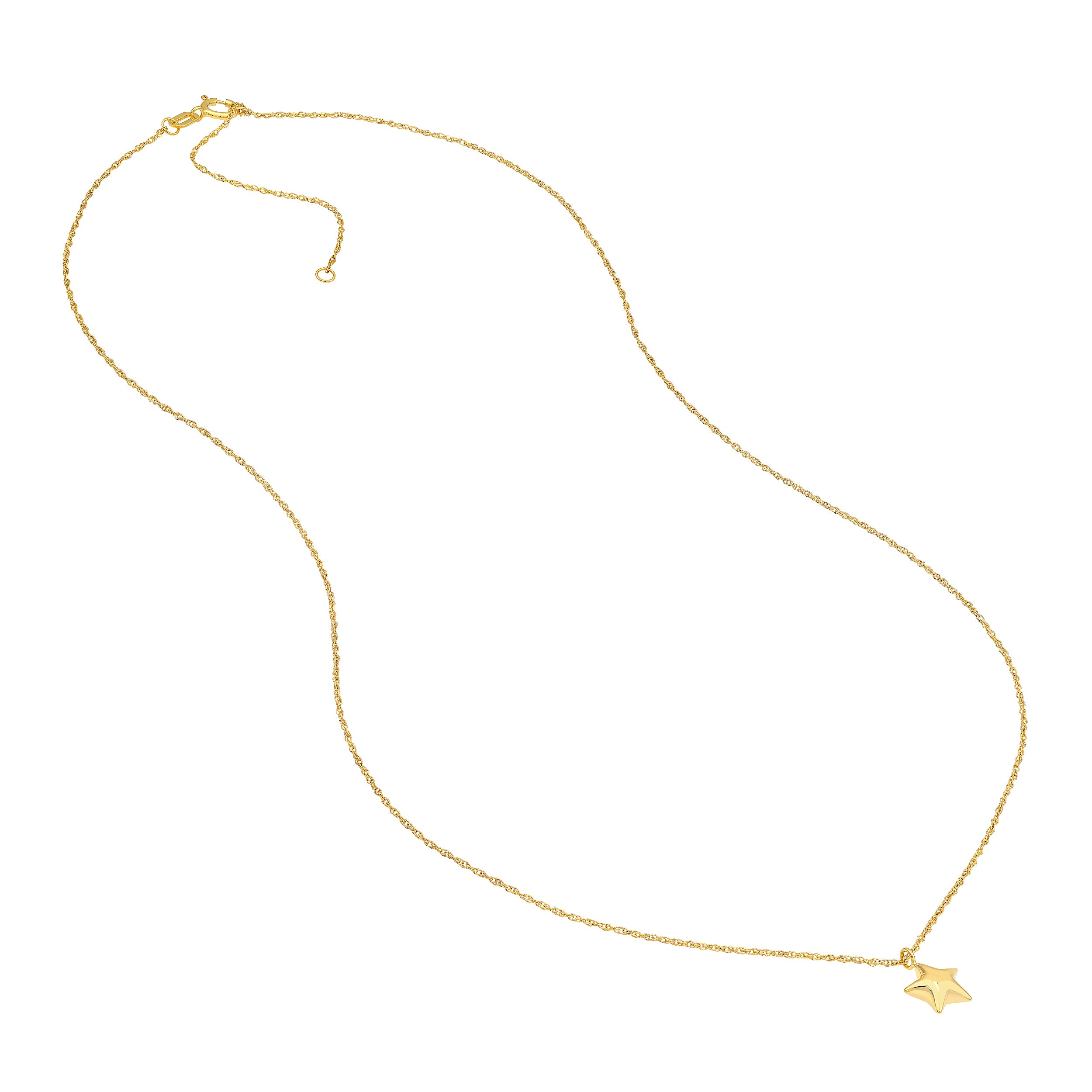 14K Yellow Gold Puffy Polished Star Pendant Necklace - Queen May