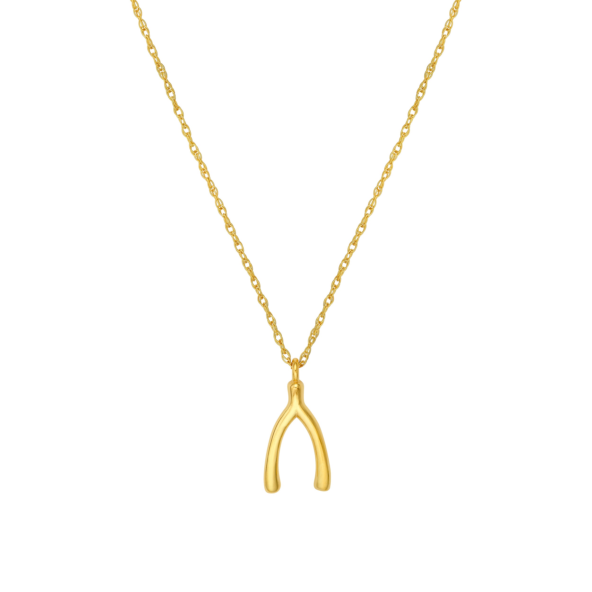 14K Yellow Gold Wishbone Pendant Necklace - Queen May