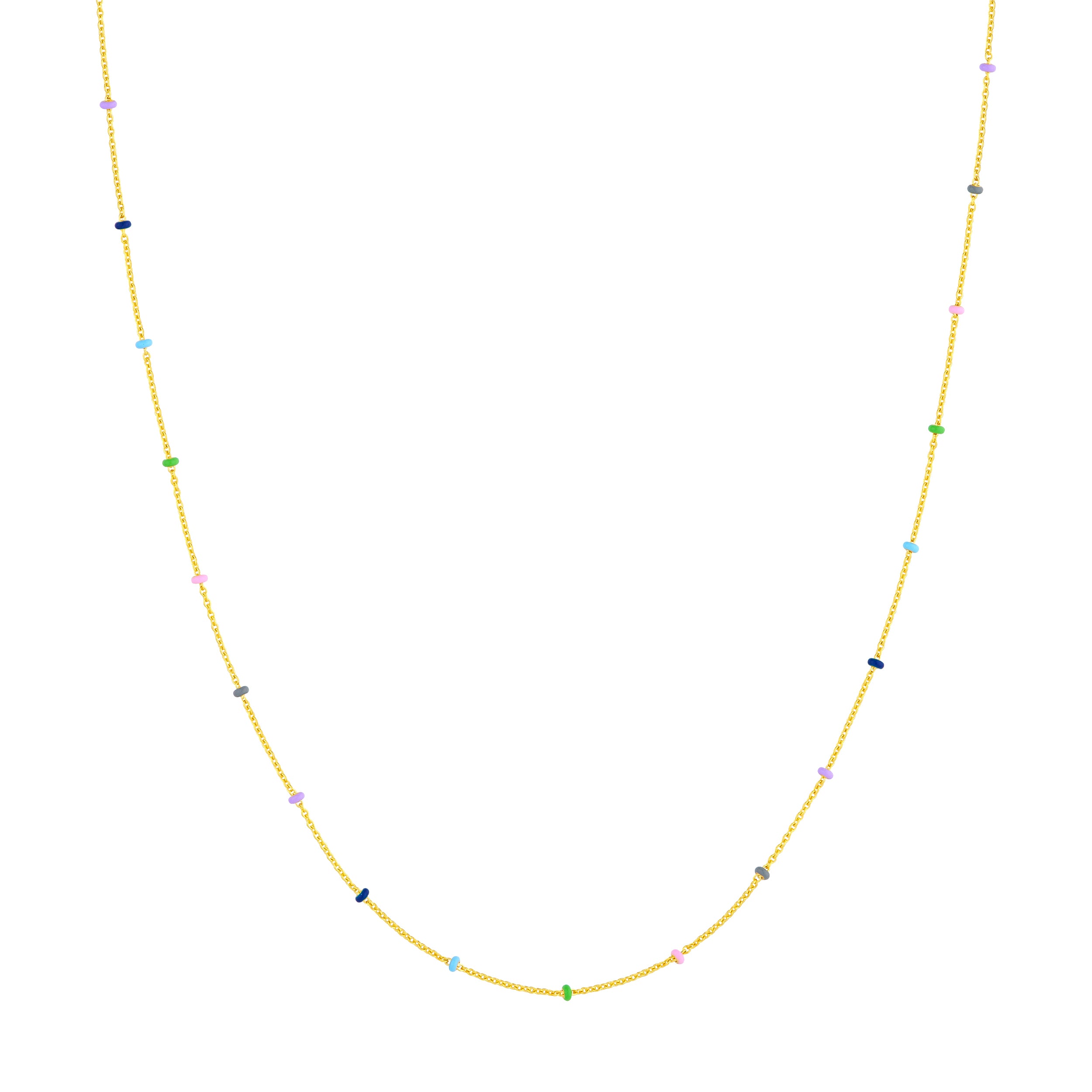 14K Yellow Gold Multicolor Enamel Saturn Chain Necklace - Queen May