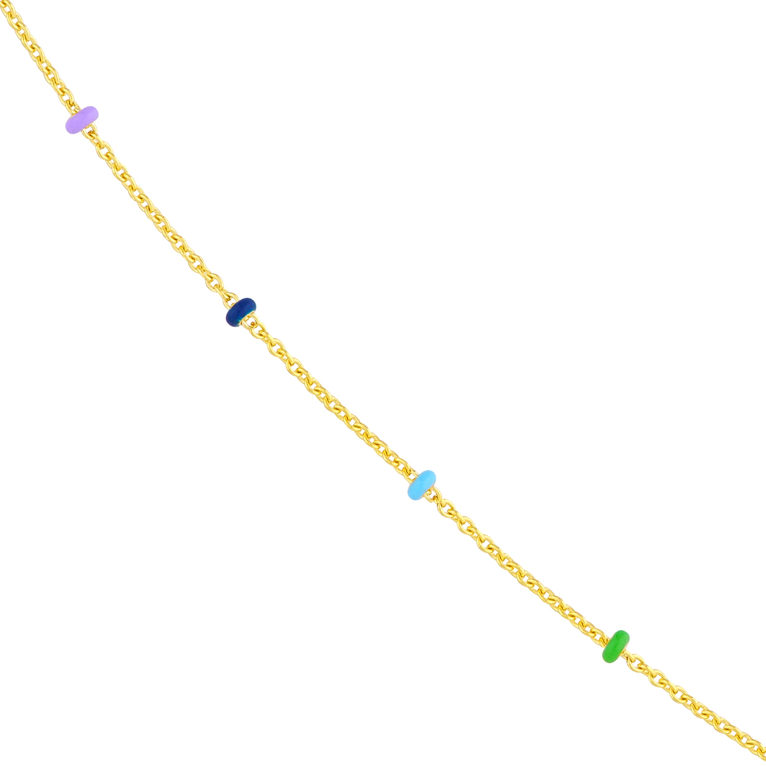 14K Yellow Gold Multicolor Enamel Saturn Chain Necklace - Queen May
