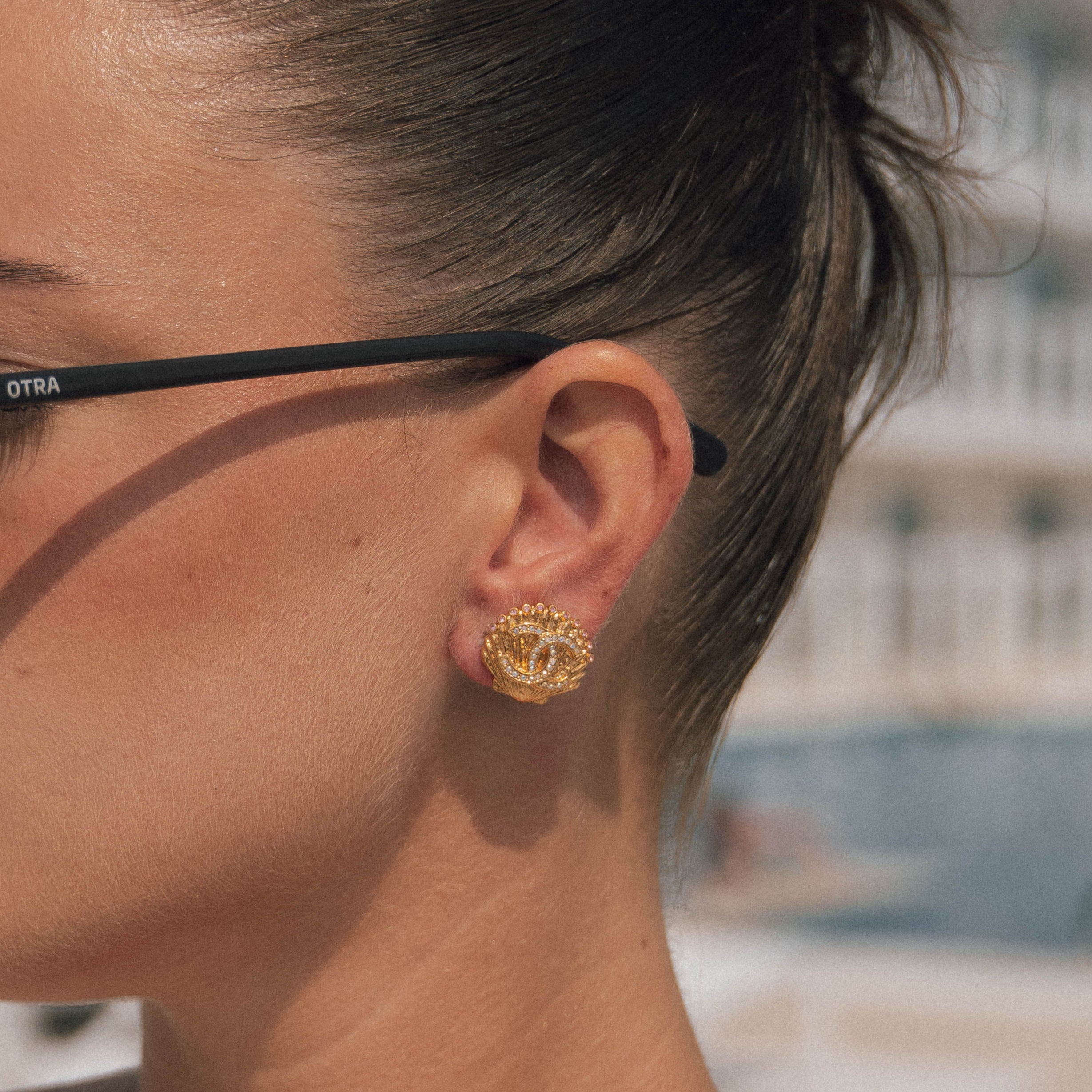 Chanel Crystal CC Shell Stud Earrings - Queen May