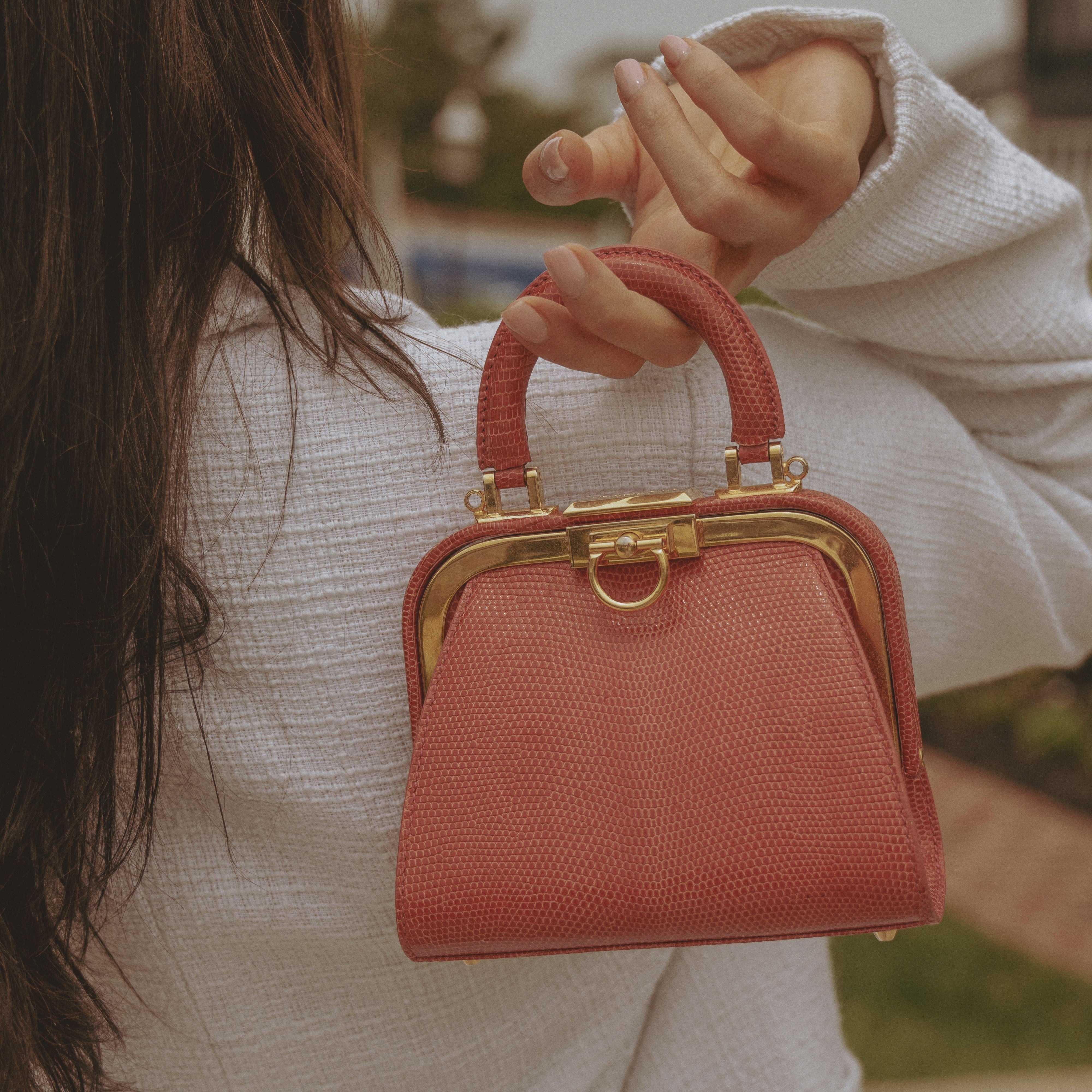 Vintage Christian Dior Top Handle Mini Kisslock Lizard - Queen May