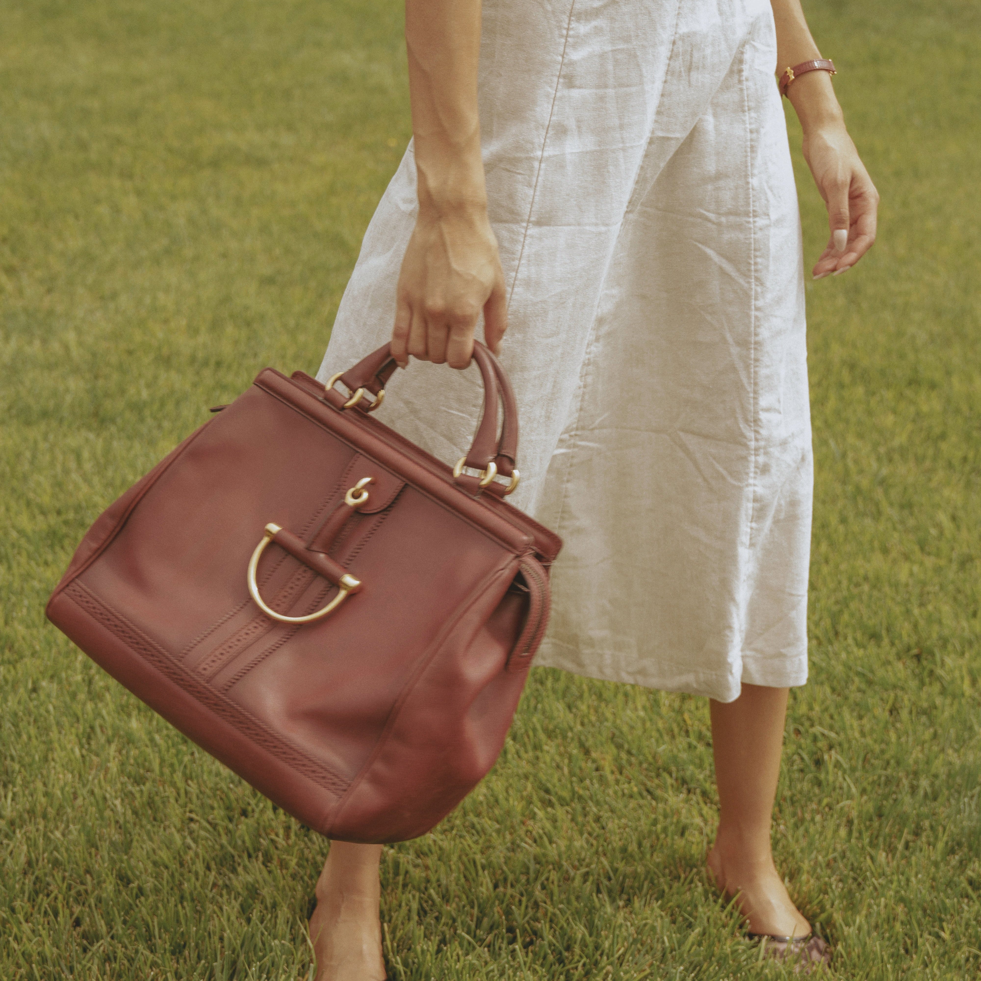 Gucci Calfskin Duilio Brogue Top Handle Bag Bordeaux - Queen May