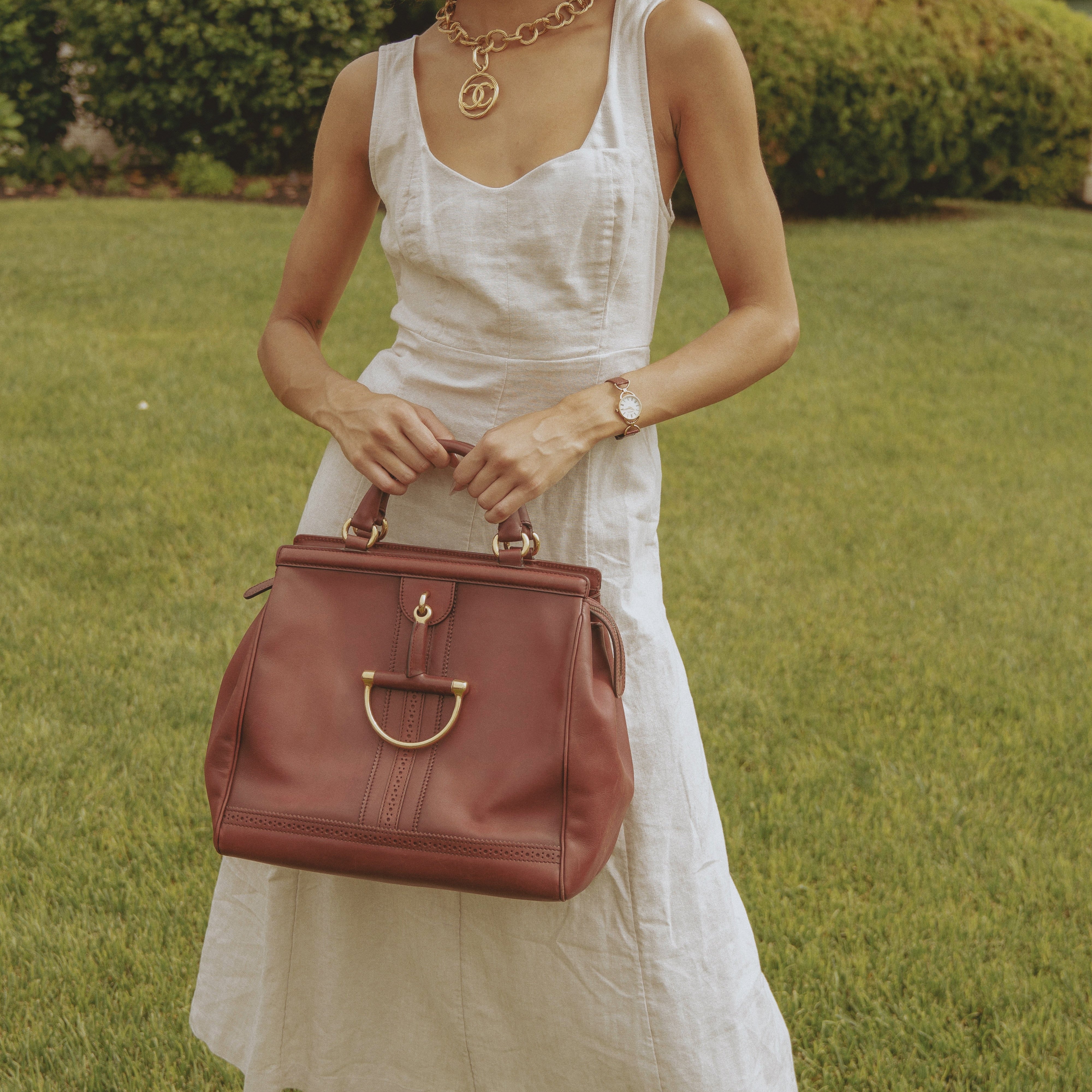 Gucci Calfskin Duilio Brogue Top Handle Bag Bordeaux - Queen May
