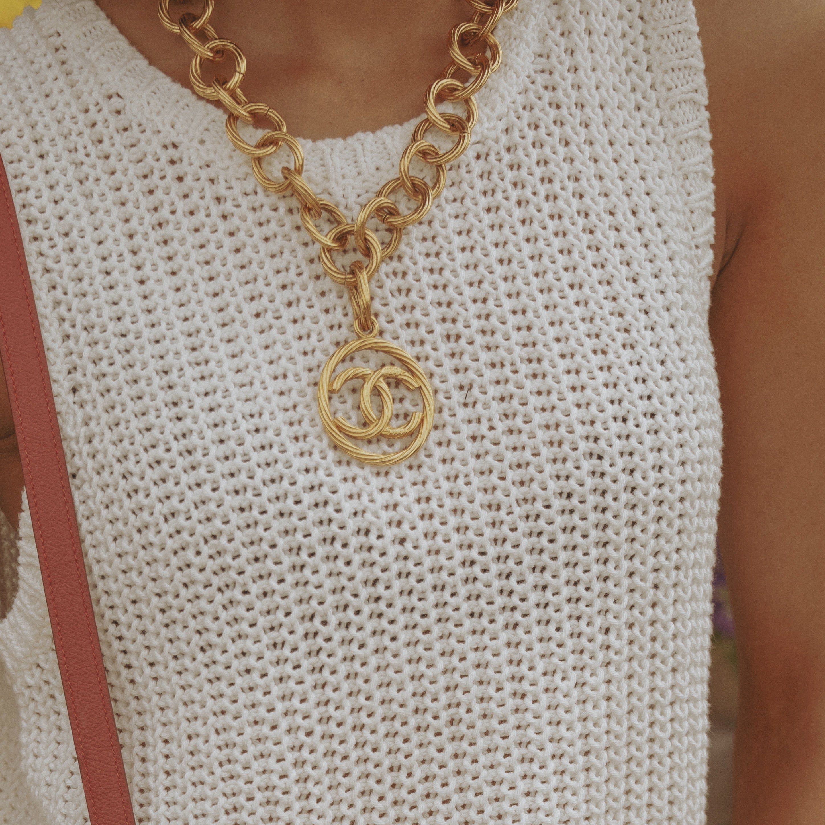 Vintage Chanel CC Textured Gold Chain Link Necklace - Queen May