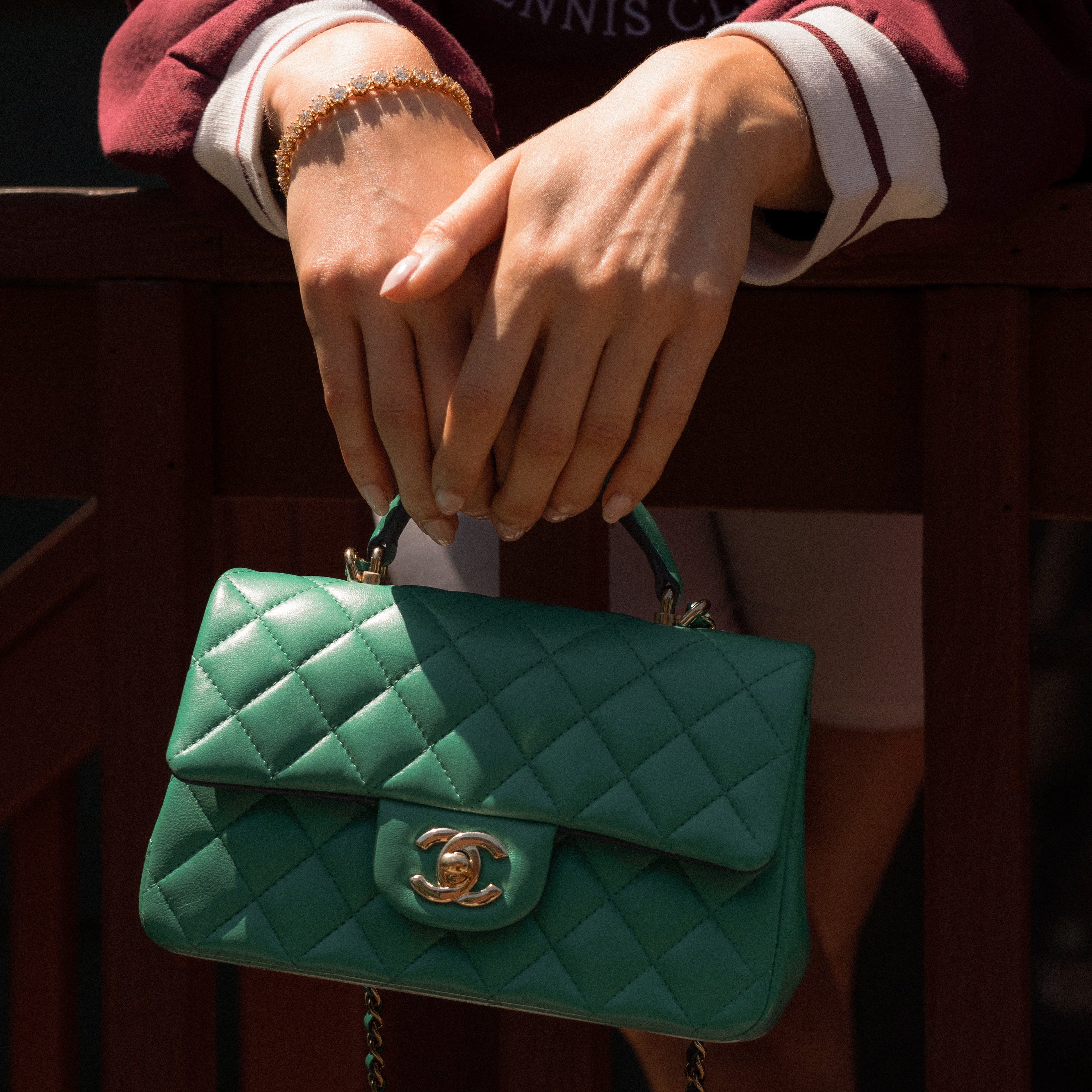 Chanel Rectangular Mini Top Handle Flap Bag Green - Queen May