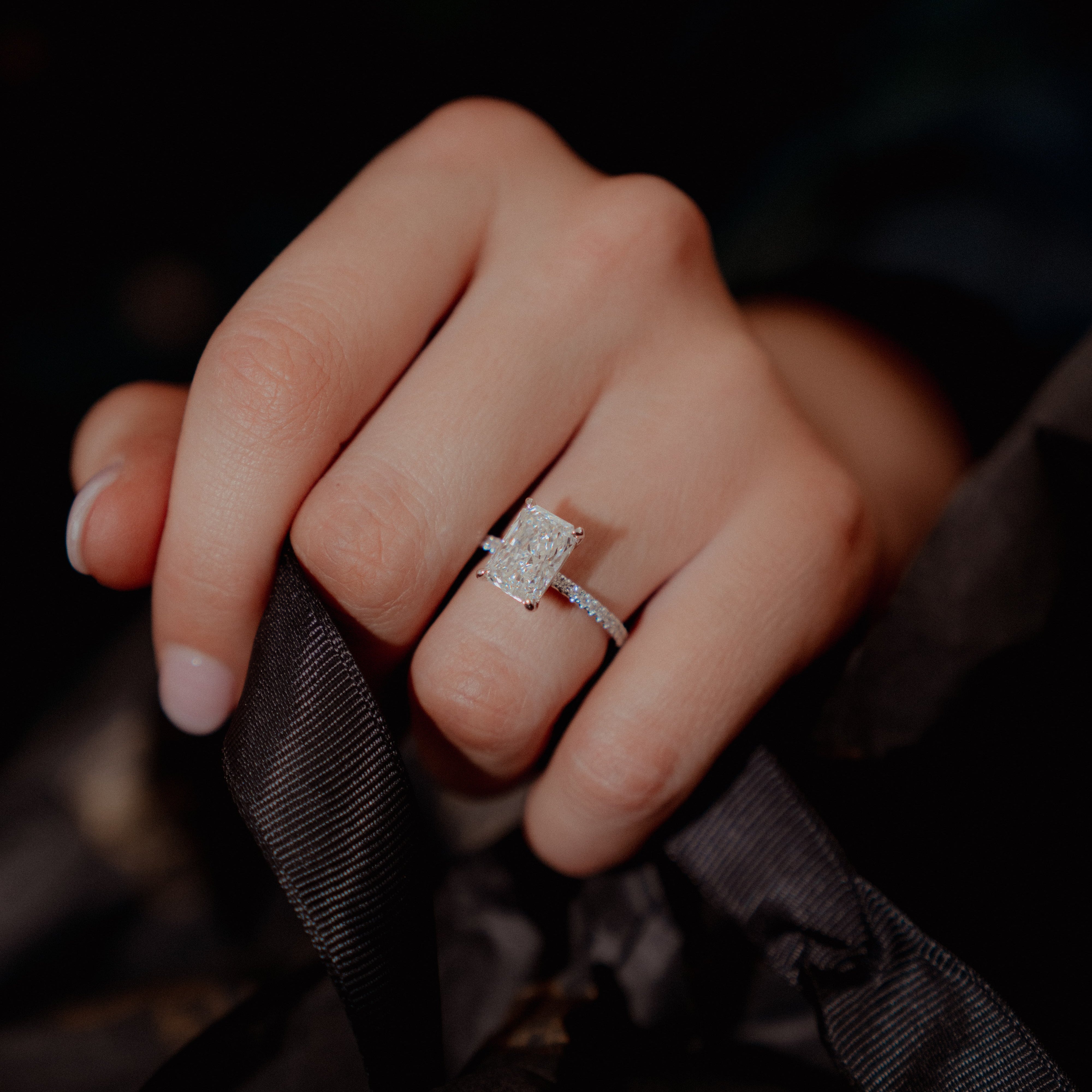 Lab Grown 3 Carat Radiant Diamond Accented Engagement Ring - Queen May