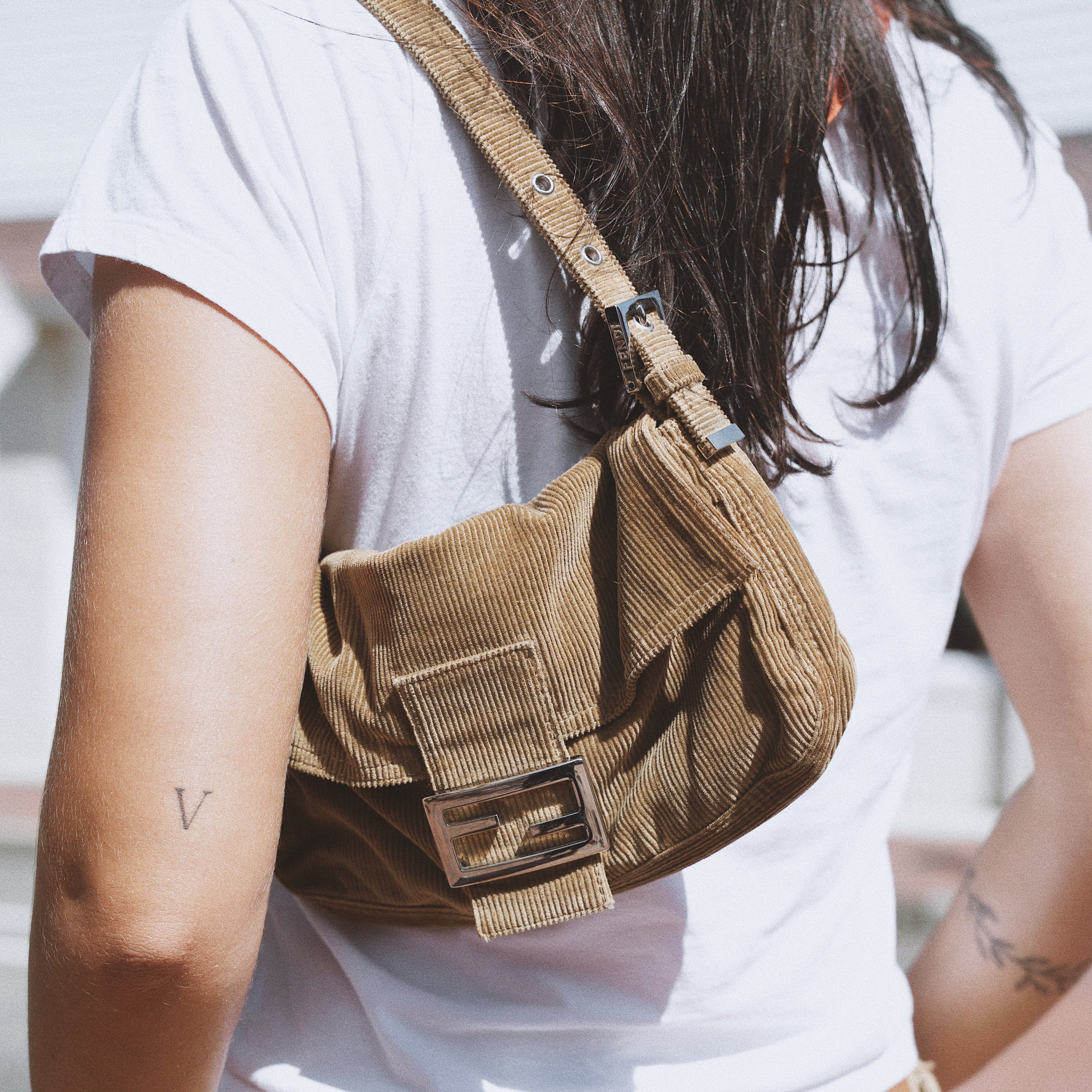 Vintage Fendi Corduroy Baguette Shoulder Bag - Queen May