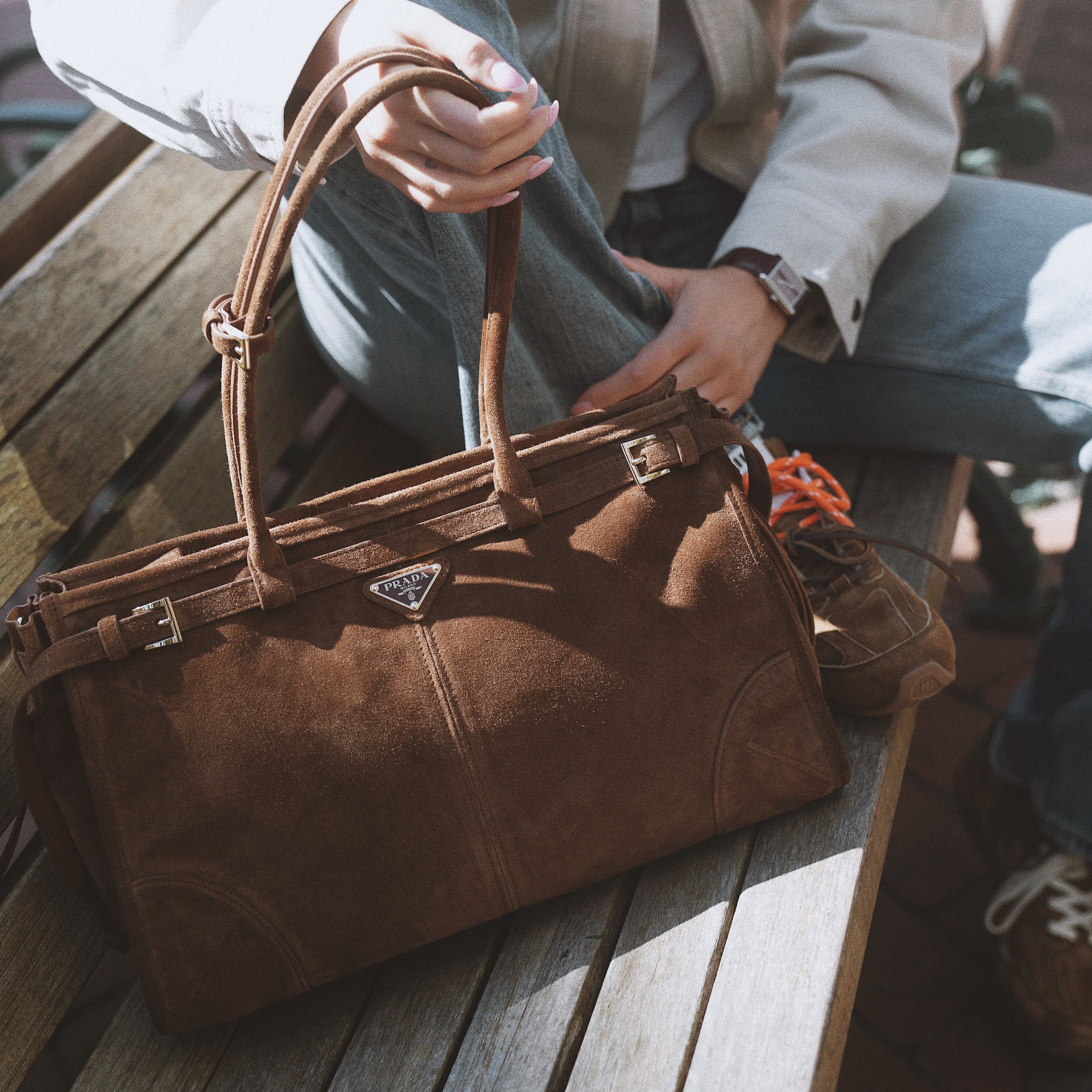 Prada Brown Suede Bonnie Tote Large - Queen May