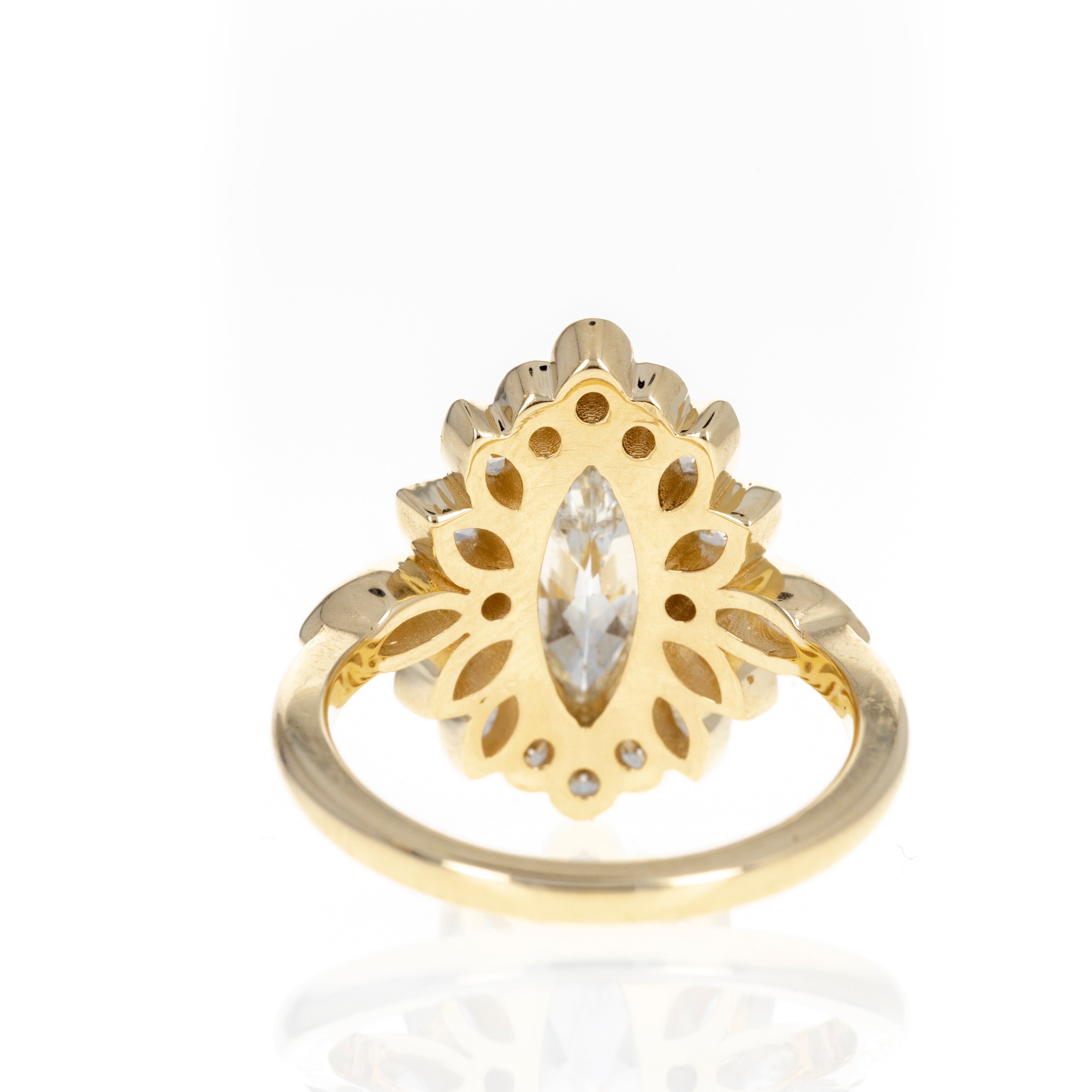 14K Yellow Gold 1.15 Carat Marquise Diamond Bezel Cluster Ring - Queen May