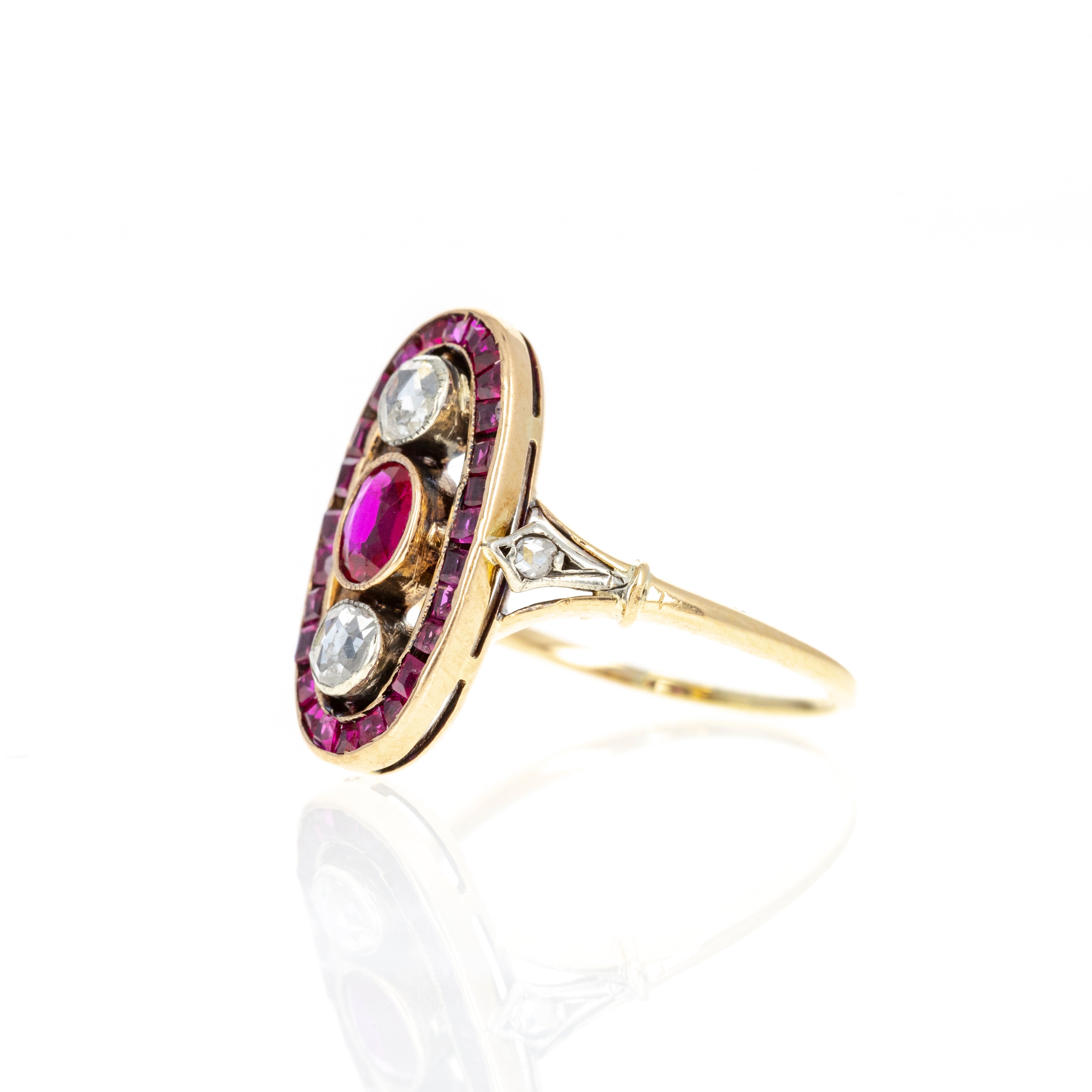 Art Deco 18K Yellow Gold 0.30 Carat Ruby Rose Cut Diamond Ring - Queen May