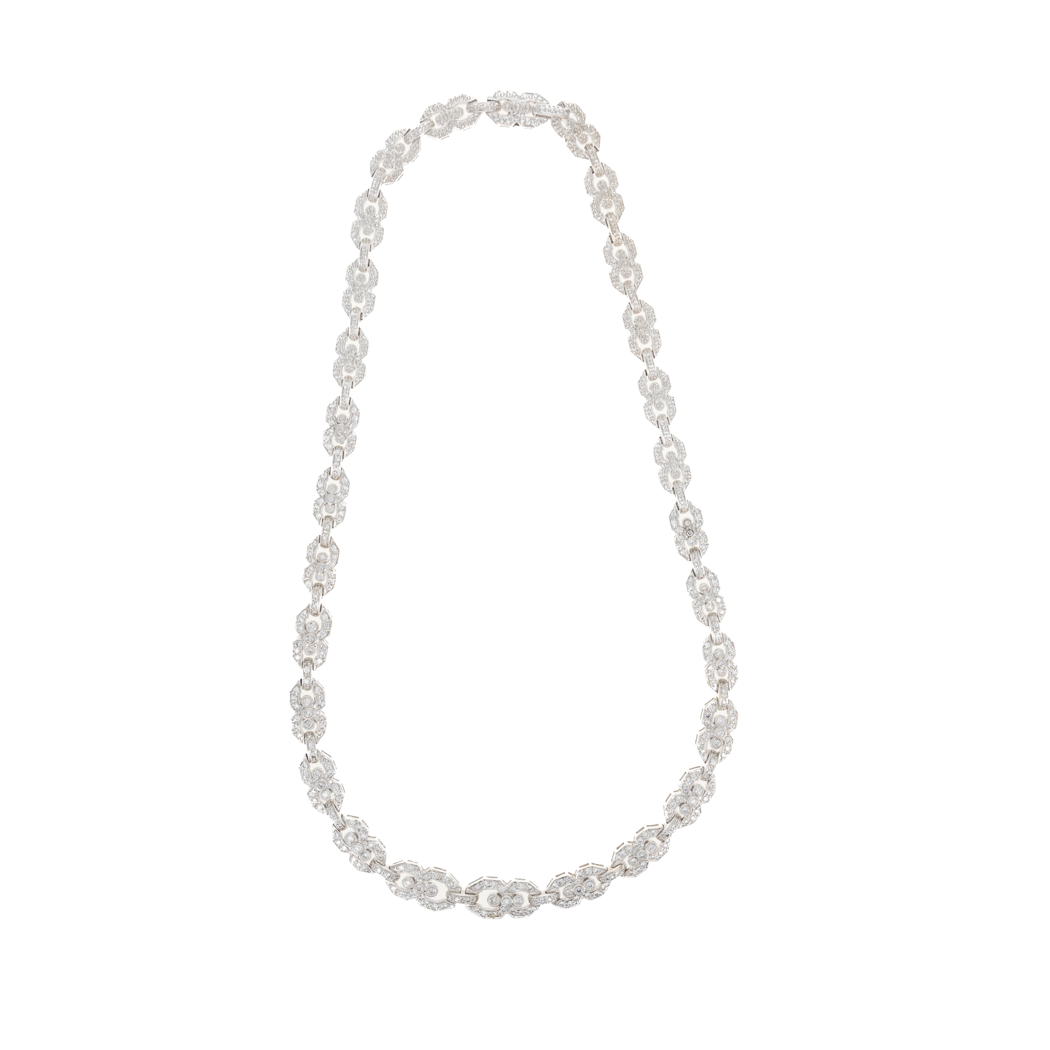 18K White Gold 3 Carat Diamond Milgrain Link Necklace - Queen May