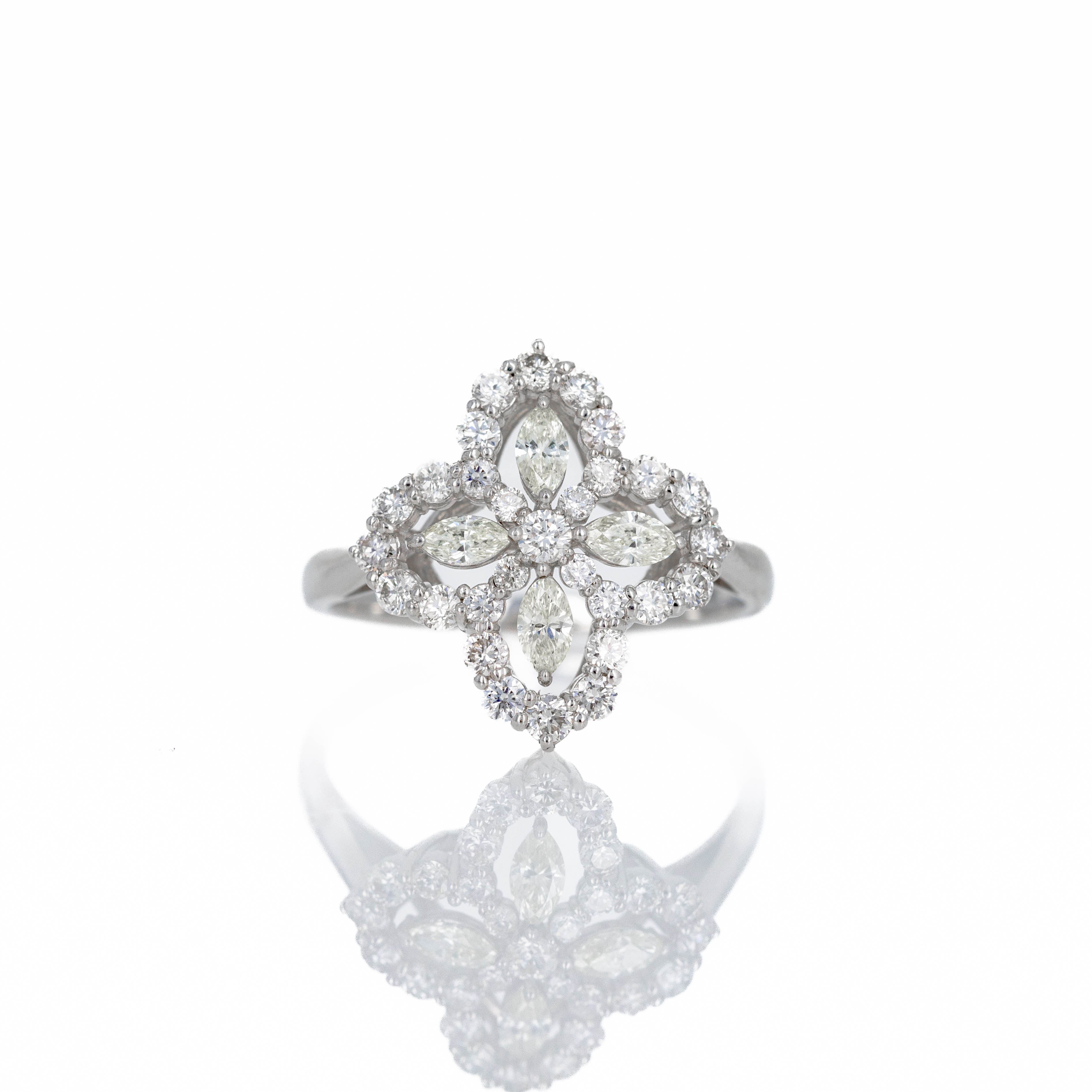 Platinum 1 Carat Diamond Marquise Cluster Halo Ring - Queen May