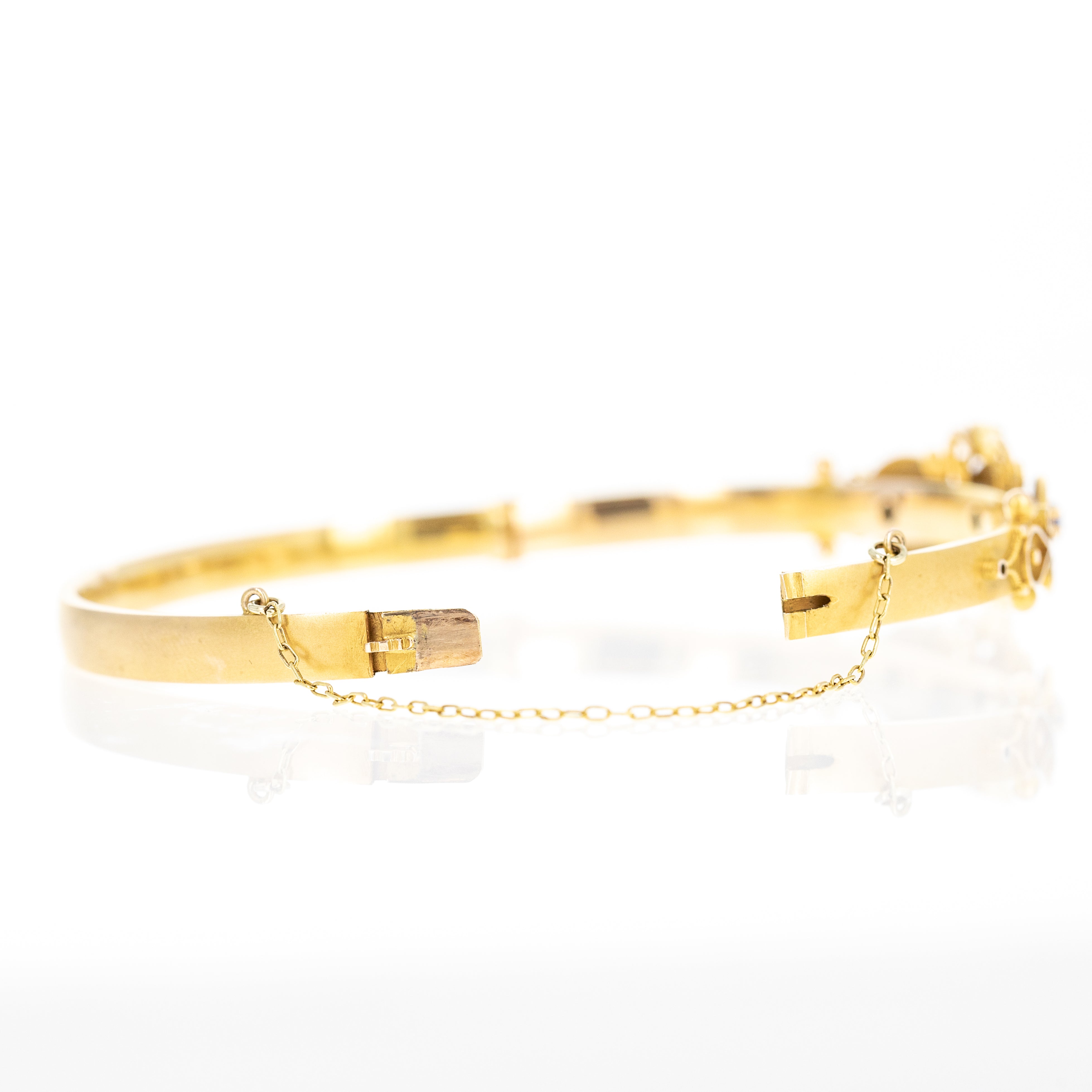 Victorian 9K Yellow Gold 0.10 Carat Sapphire Diamond Brushed Bracelet - Queen May