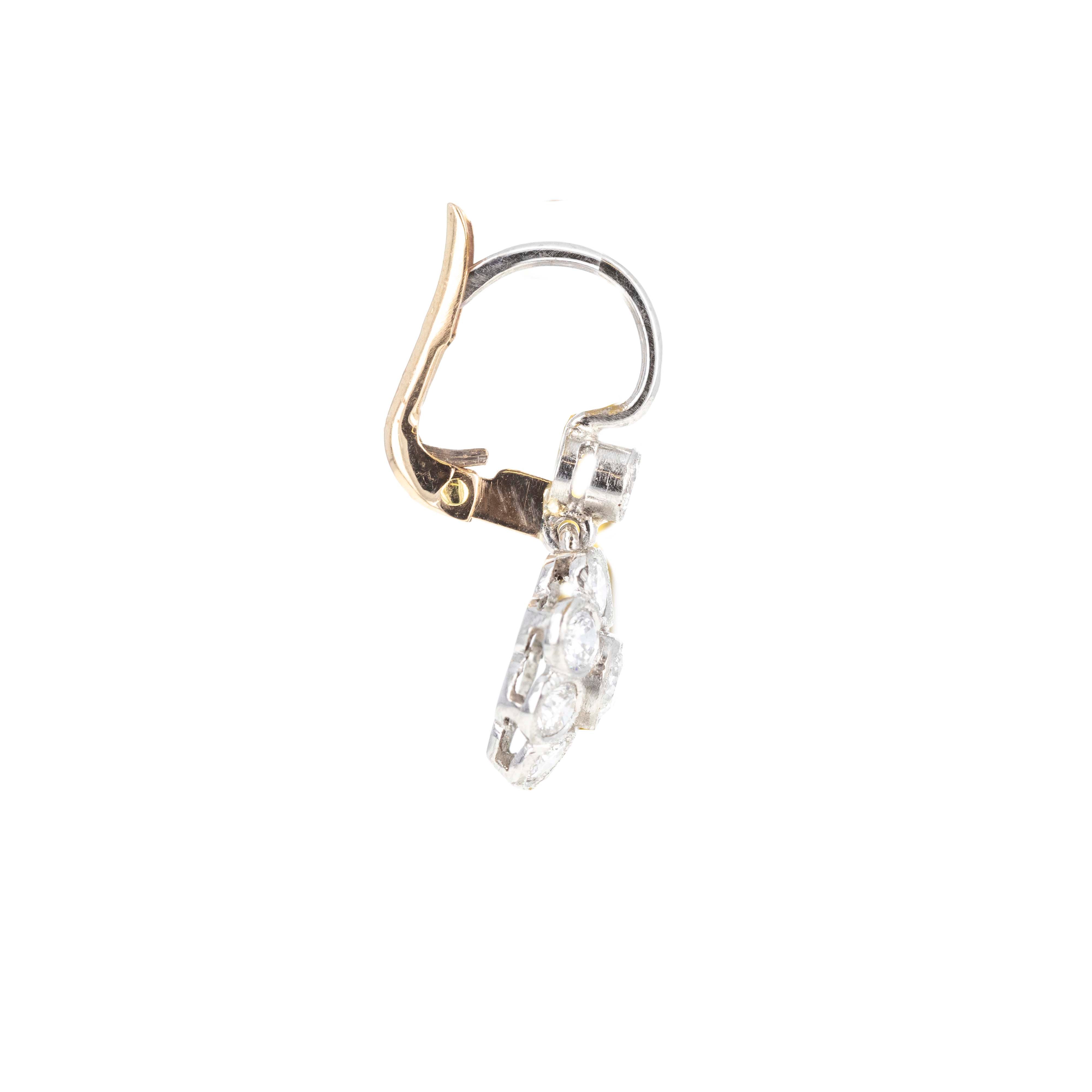 Edwardian Inspired 18K Rose Gold & Platinum 1.60 Carat Diamond Floral Earrings - Queen May