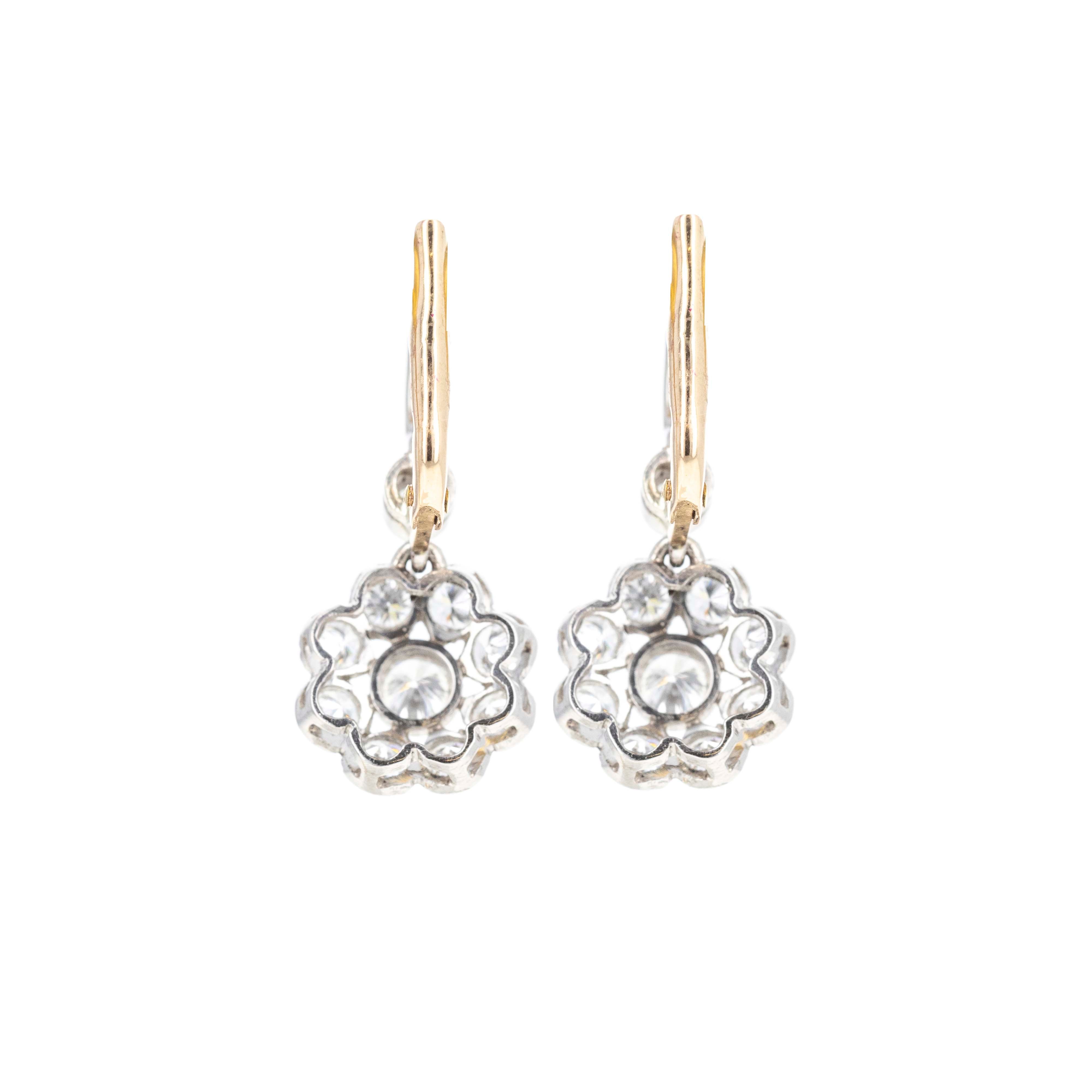 Edwardian Inspired 18K Rose Gold & Platinum 1.60 Carat Diamond Floral Earrings - Queen May