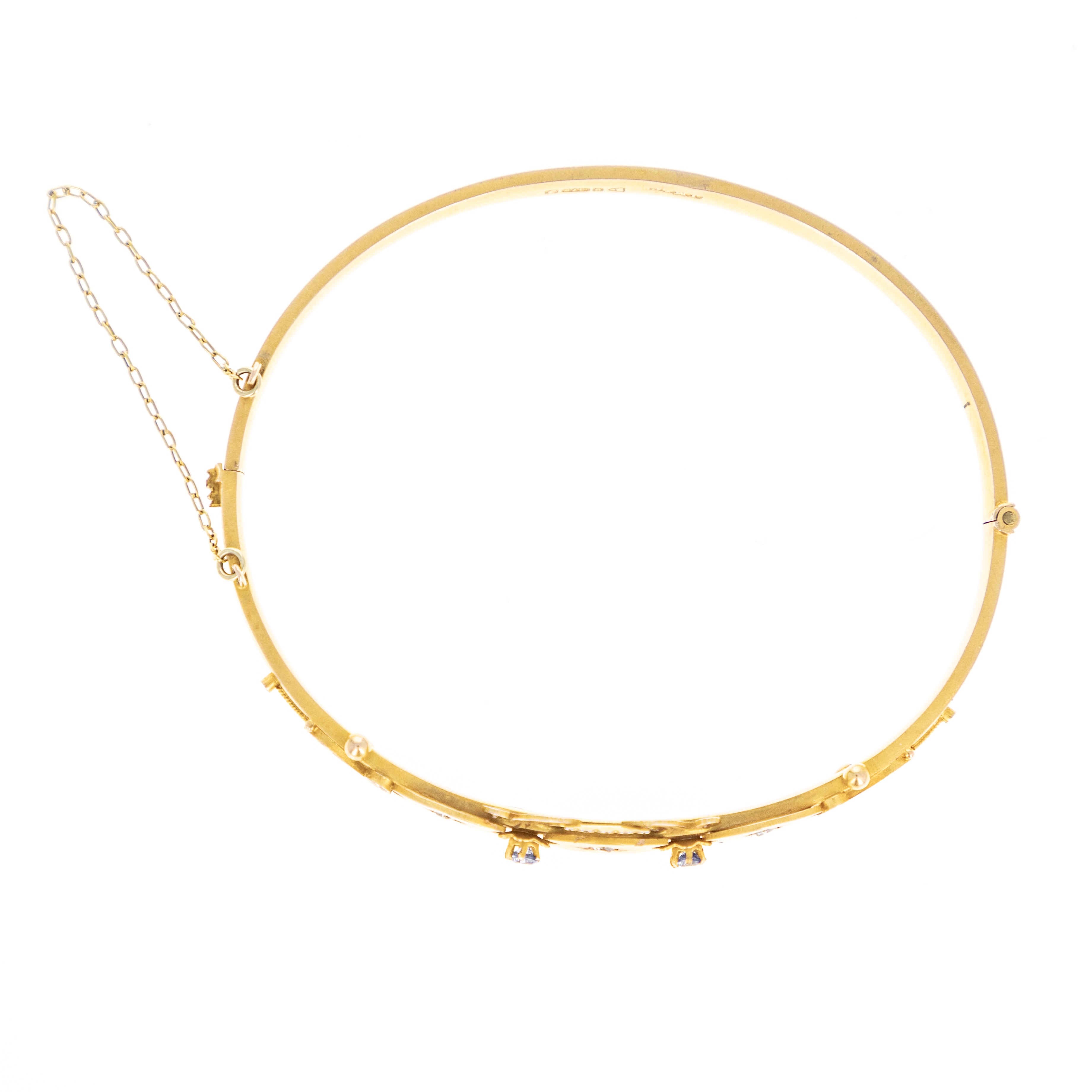 Victorian 9K Yellow Gold 0.10 Carat Sapphire Diamond Brushed Bracelet - Queen May