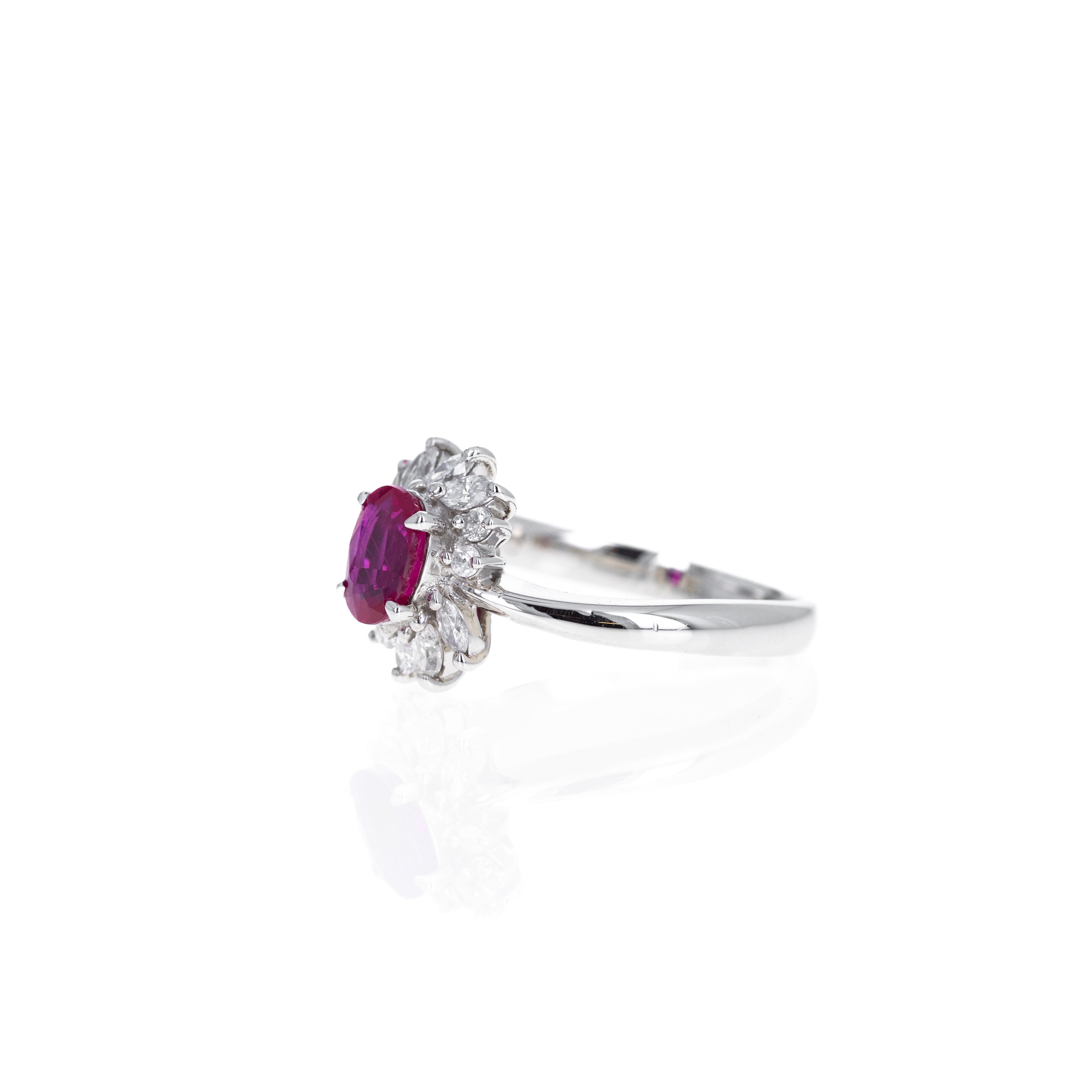 Platinum 0.75 Carat Ruby Diamond Floral Swirl Ring - Queen May