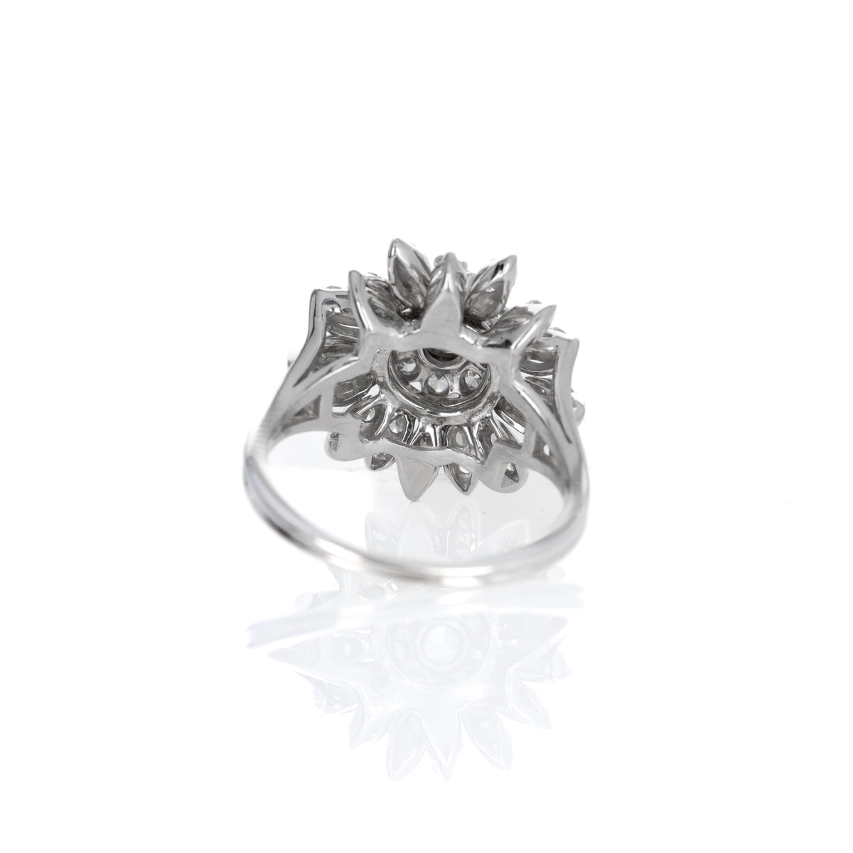 14K White Gold 1 Carat Round Diamond Starburst Cocktail Ring - Queen May