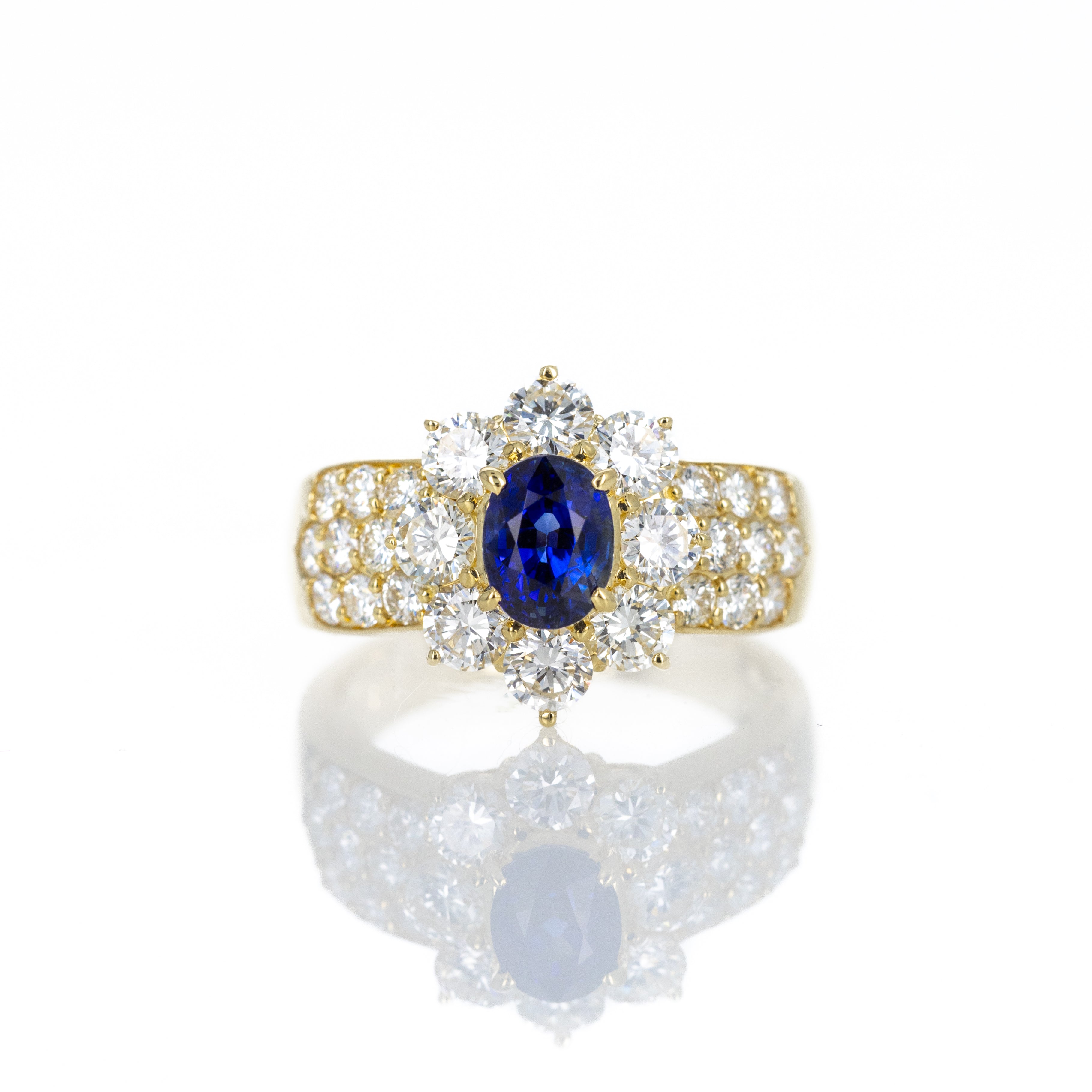 18K Yellow Gold 1.13 Carat Oval Sapphire Diamond Halo Ring - Queen May