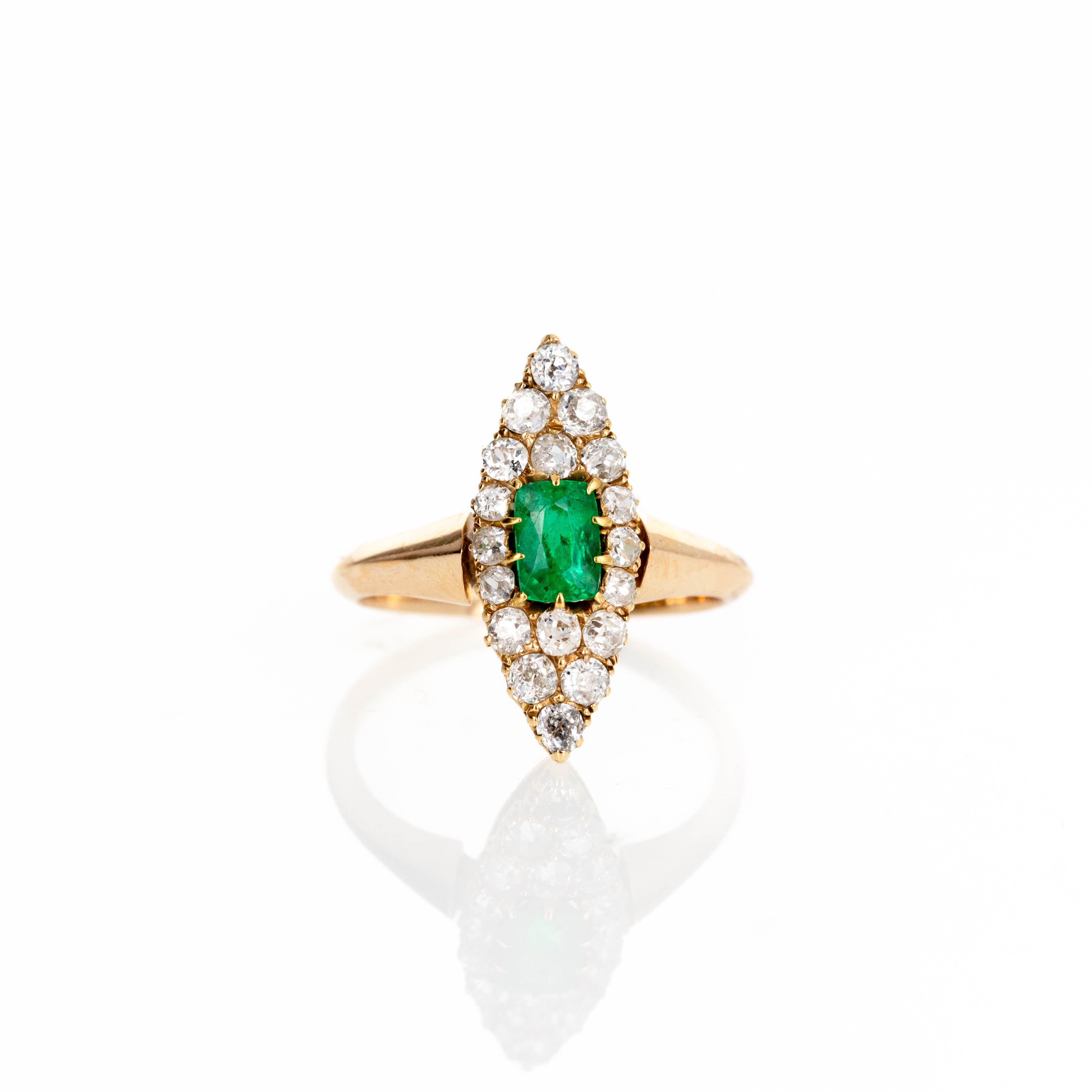 Antique Victorian 0.60 Carat Emerald Old European Diamond Navette Ring - Queen May