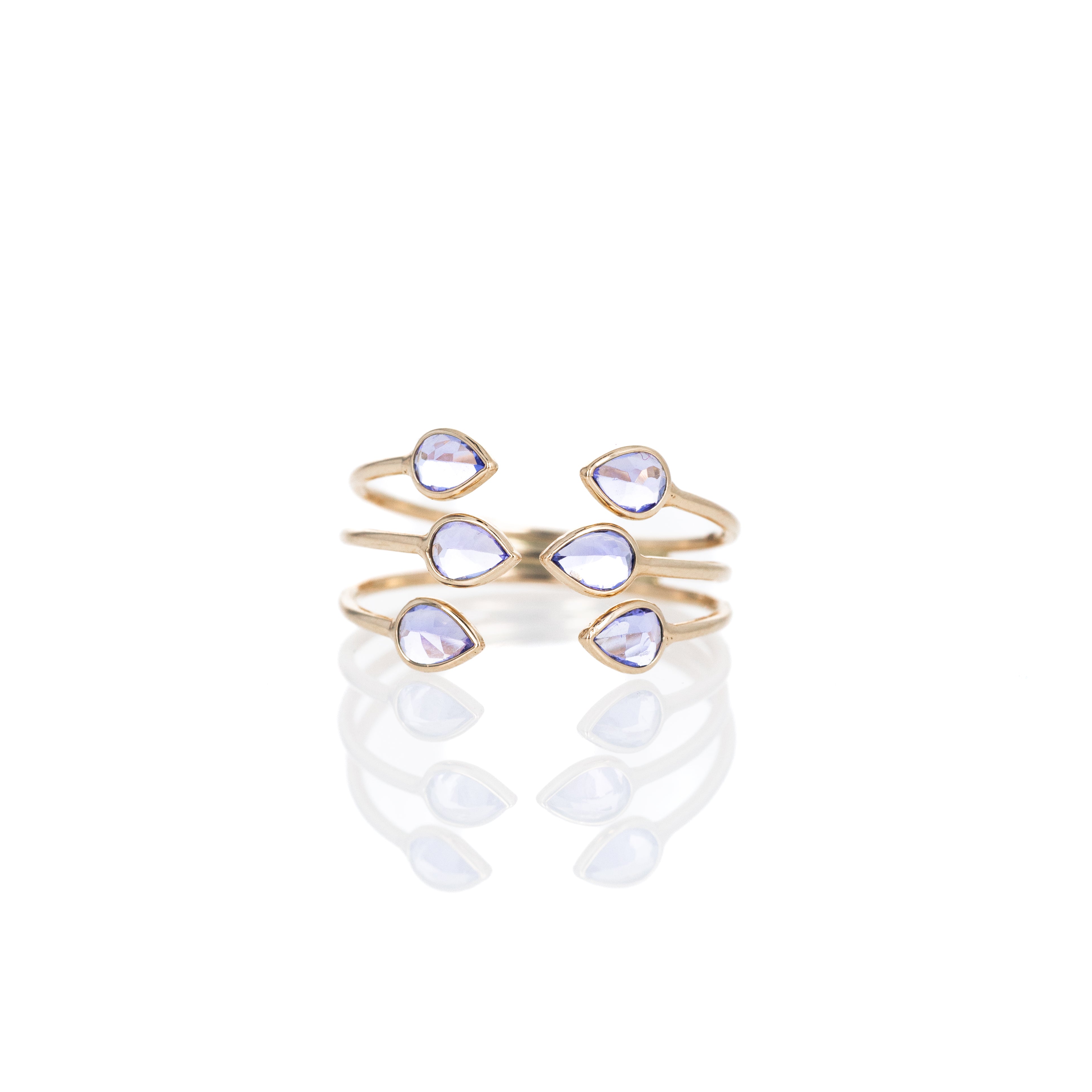 14K Yellow Gold 0.50 Carat Tanzanite Open Floral Wrap Ring - Queen May