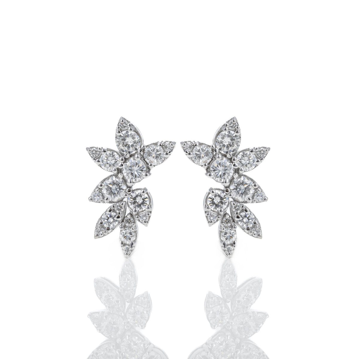 18K White Gold 3.02 Carat Diamond Floral Cluster Earrings - Queen May
