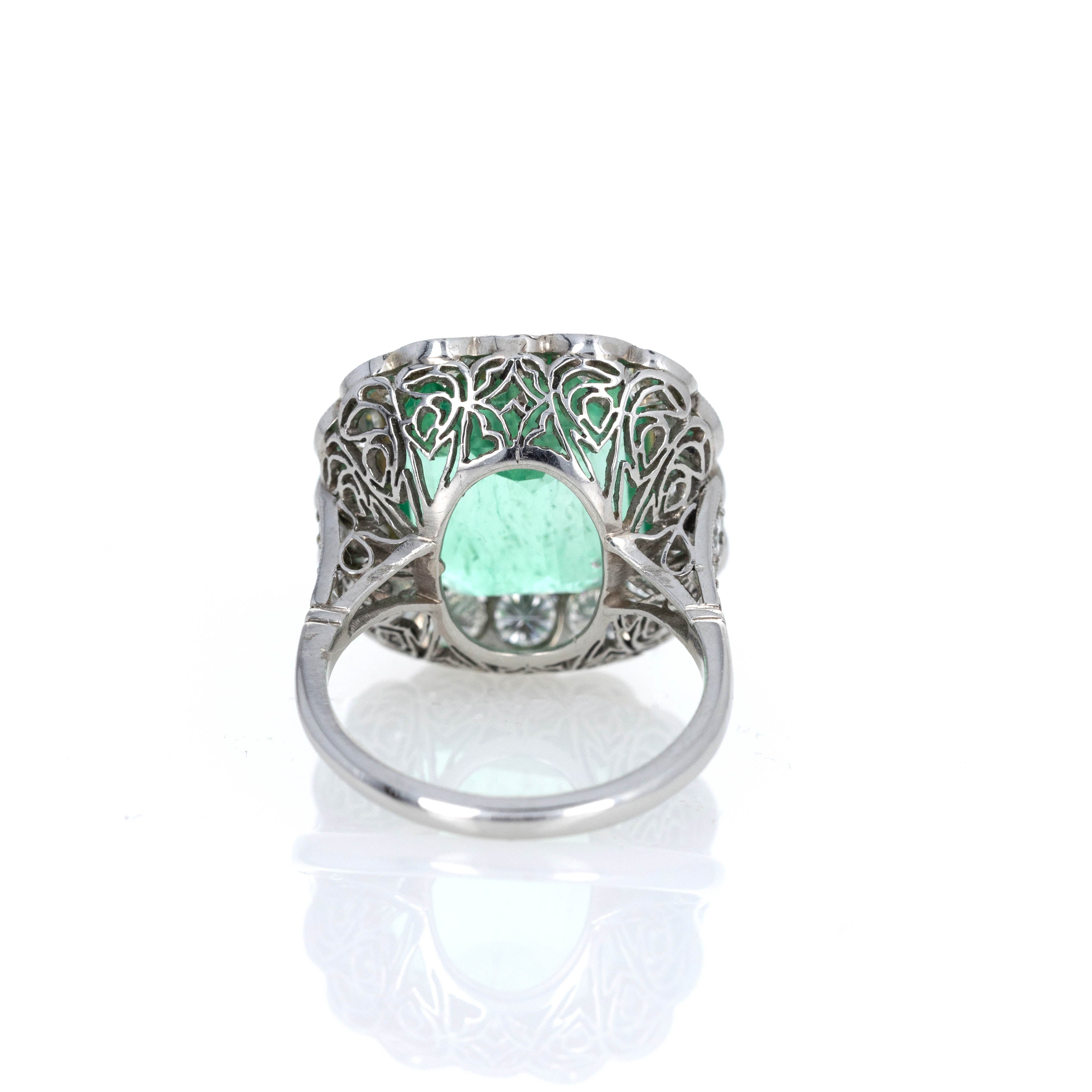 Art Deco Inspired 9.36 Carat Natural Colombian Emerald & Diamond Halo Ring - Queen May