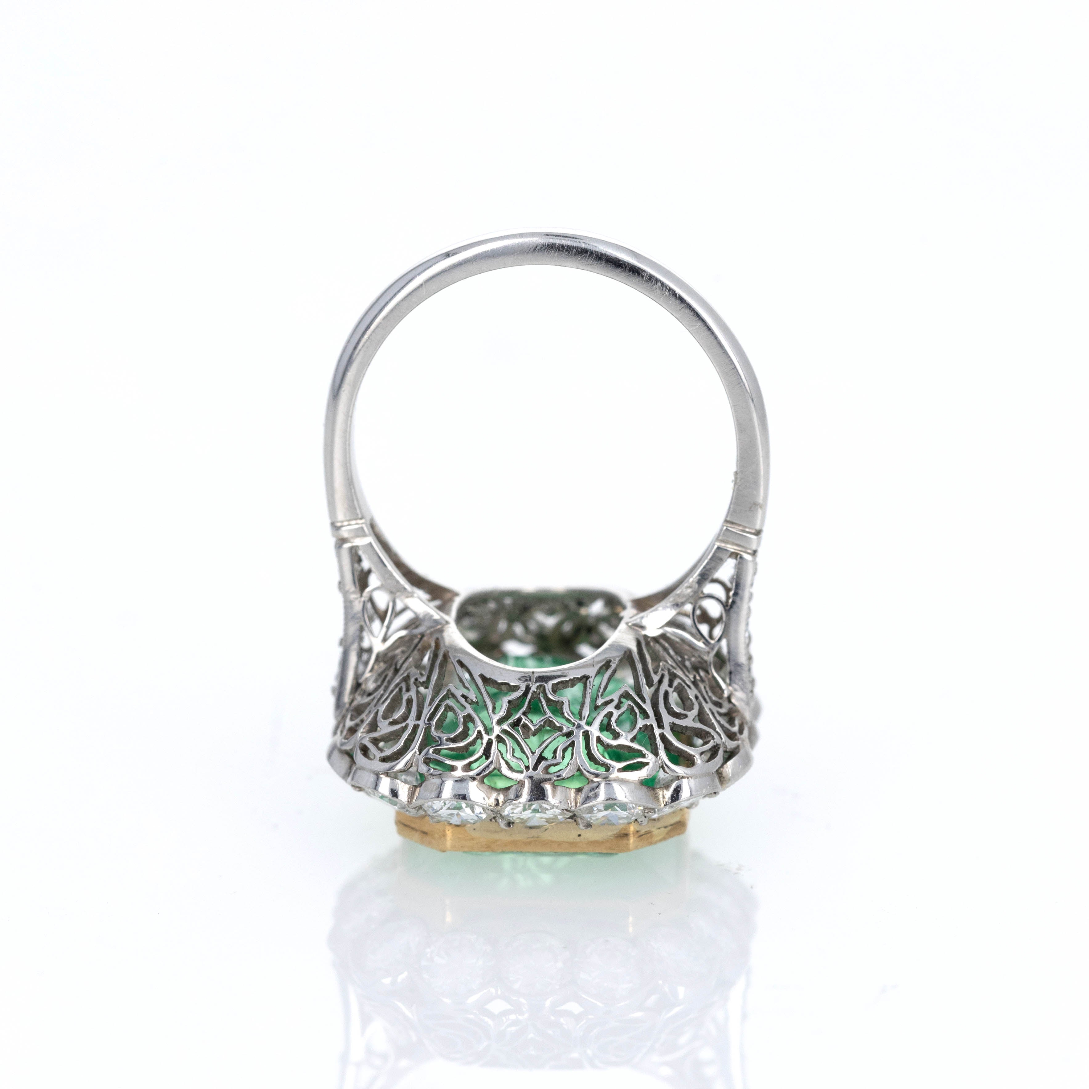 Art Deco Inspired 9.36 Carat Natural Colombian Emerald & Diamond Halo Ring - Queen May
