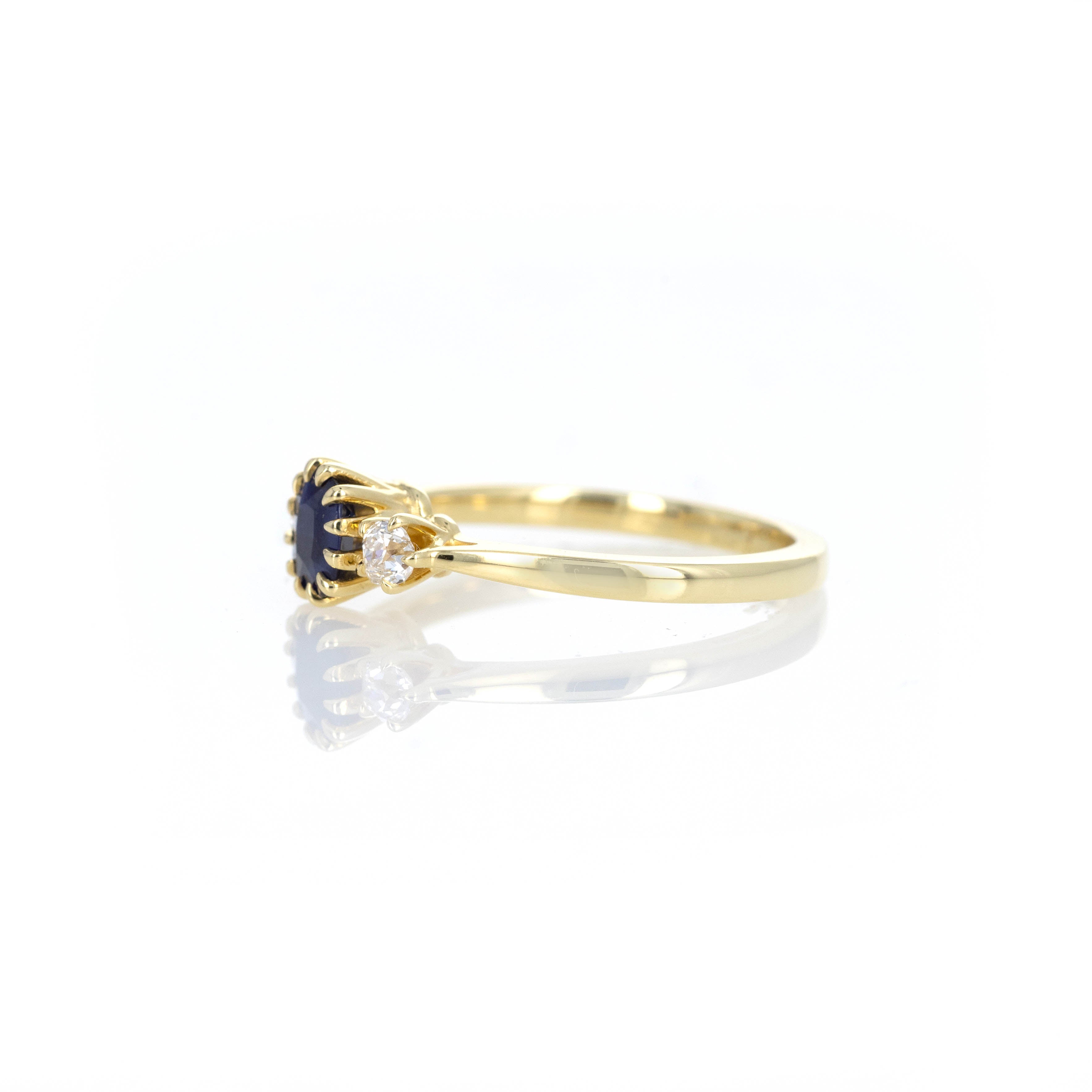 Victorian Inspired 0.62 Carat Natural Sapphire Diamond Three Stone Ring - Queen May