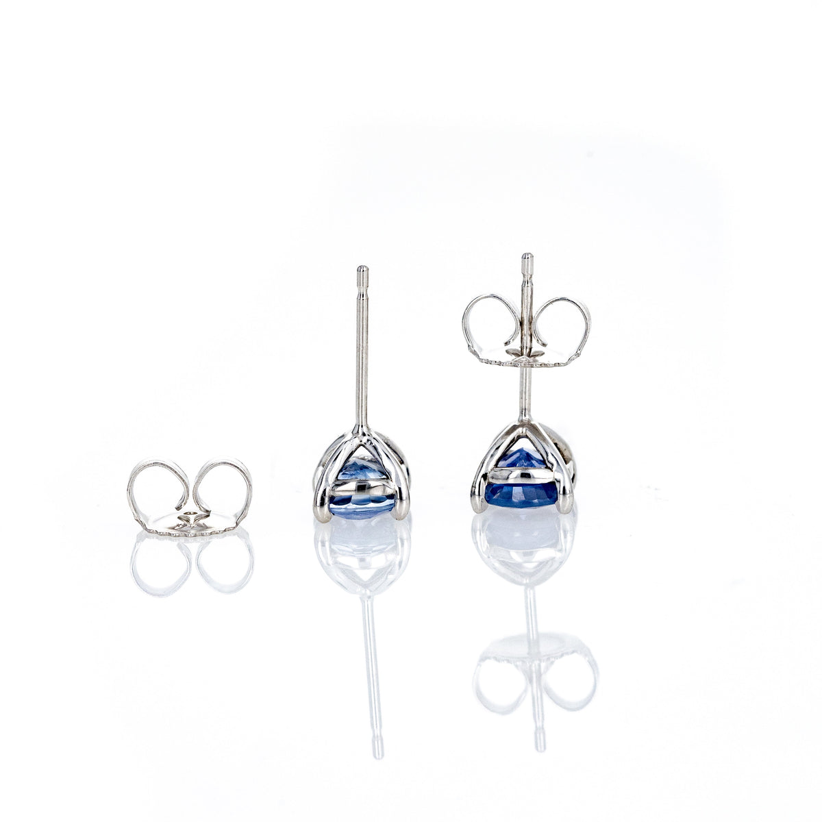14K White Gold 2.62 Carat Oval Natural No Heat Sapphire Stud Earrings - Queen May