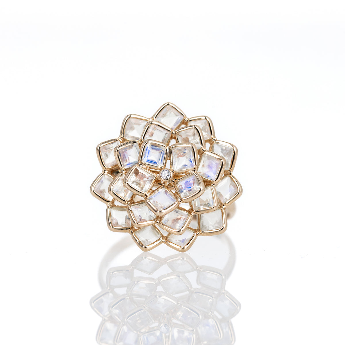 14K Yellow Gold Moonstone Lotus Flower Ring - Queen May