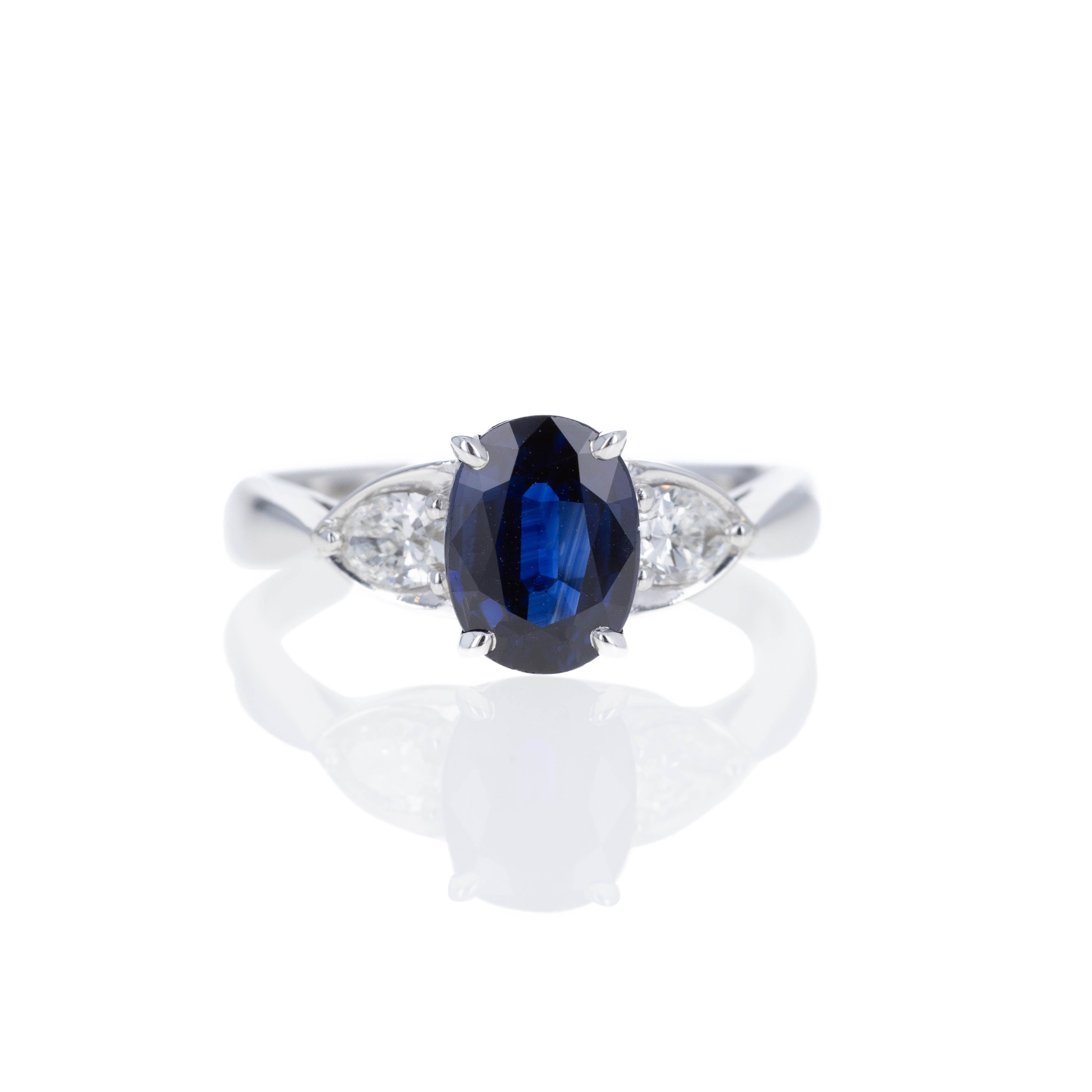 Platinum 1.8 Carat Sapphire Diamond Three Stone Ring - Queen May