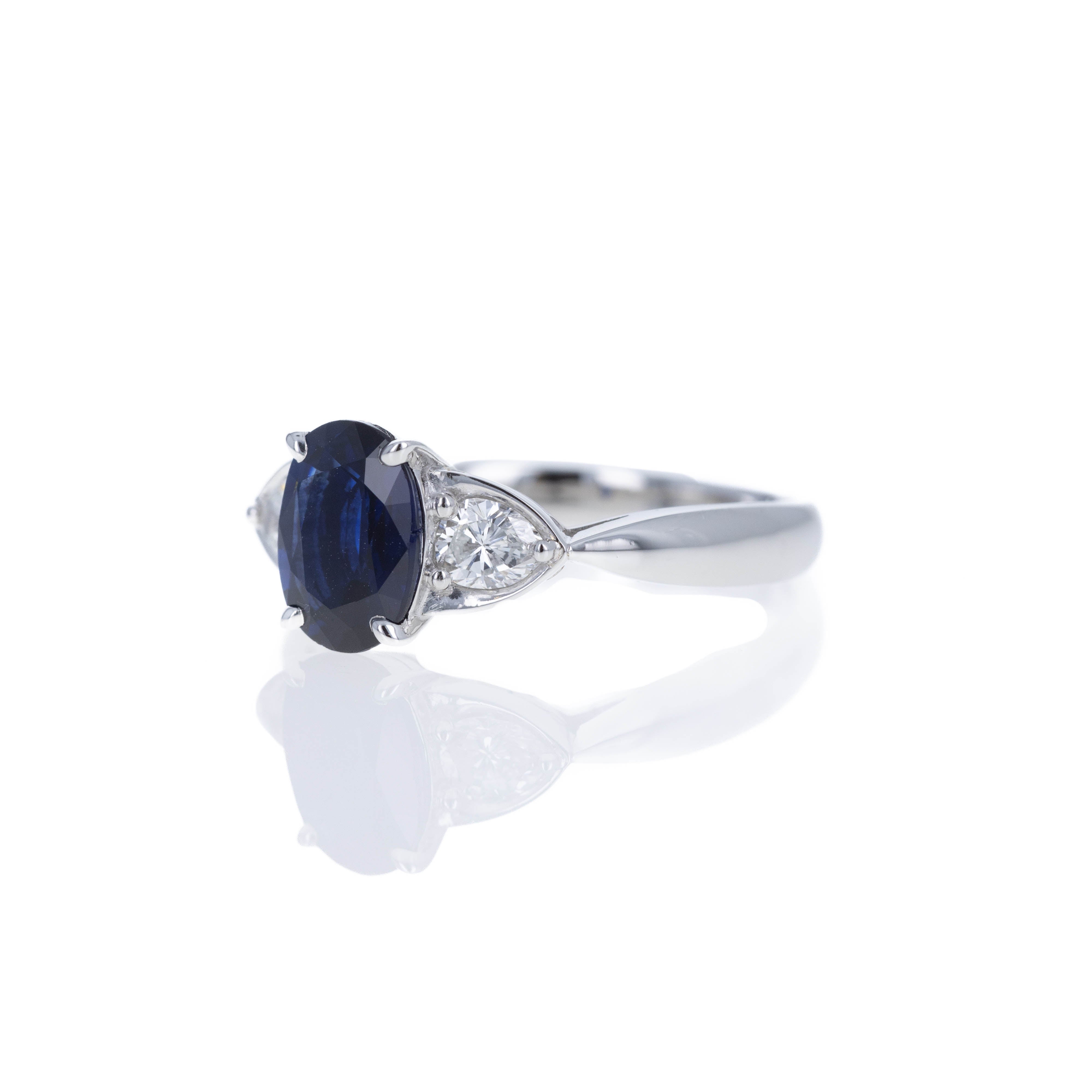 Platinum 1.8 Carat Sapphire Diamond Three Stone Ring - Queen May