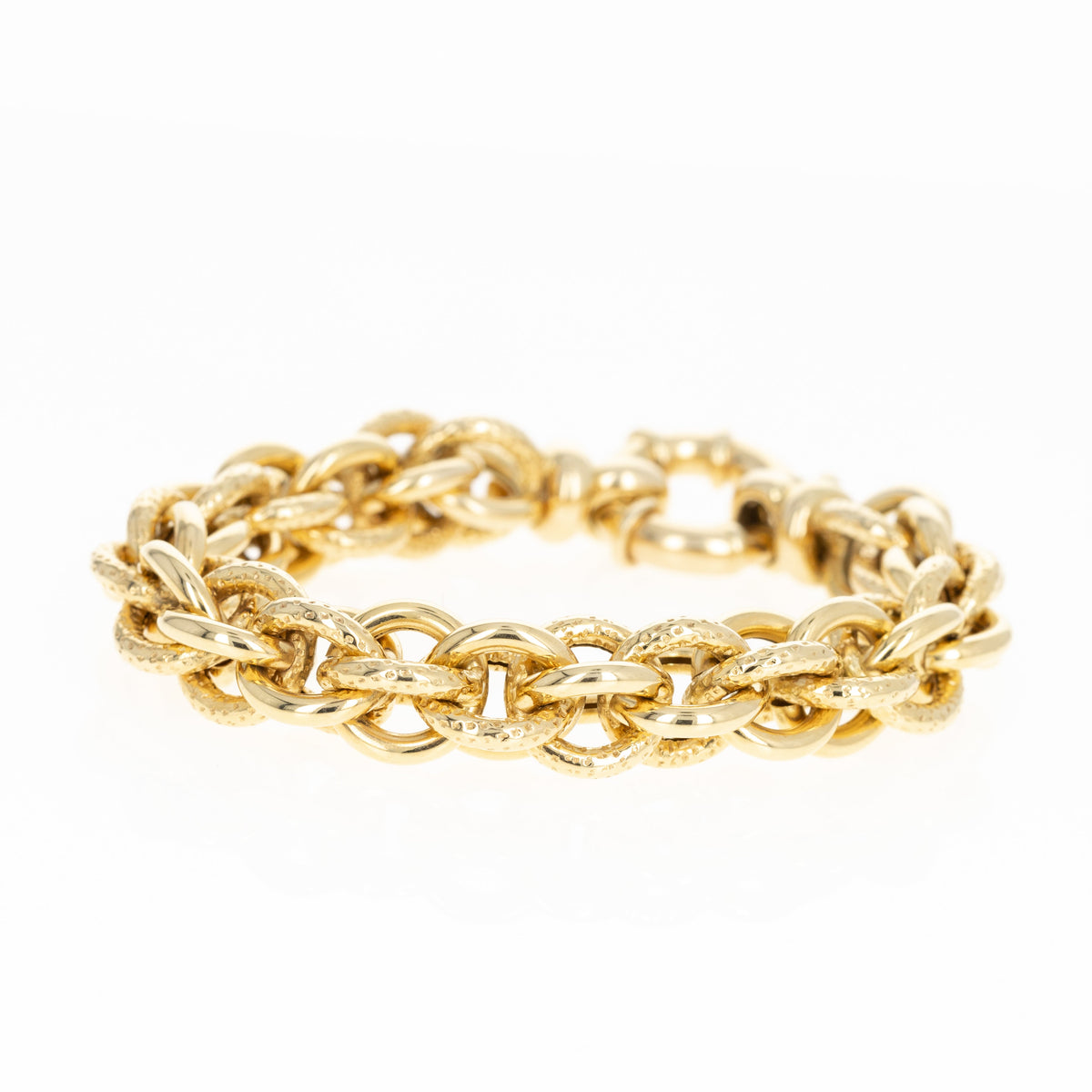 14K Yellow Gold Textured Link Bracelet - Queen May